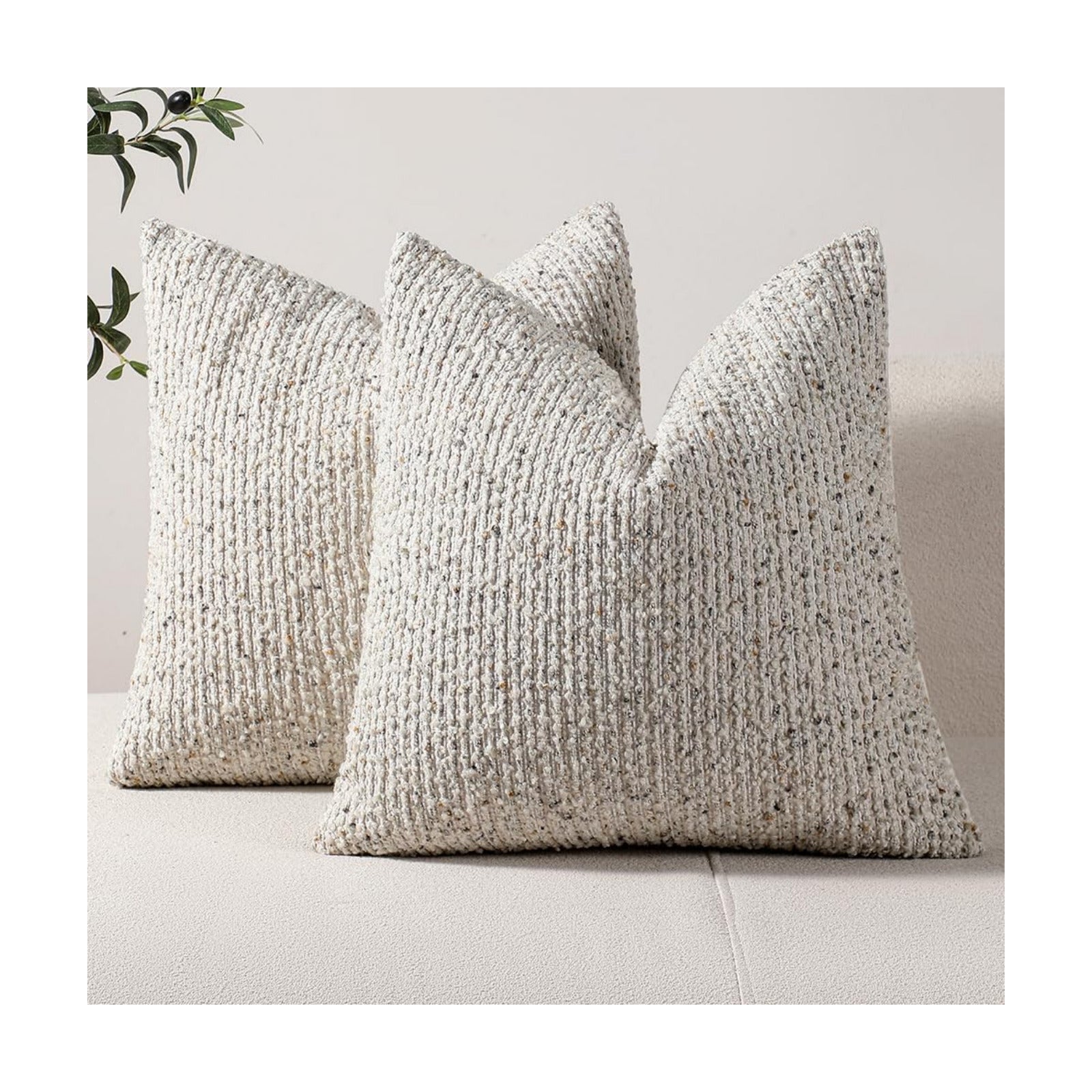 Striped Throw Pillow Covers Cream Grey Textured Boucle Chic / Grey & Cream / 18 x 18 / Set of 2