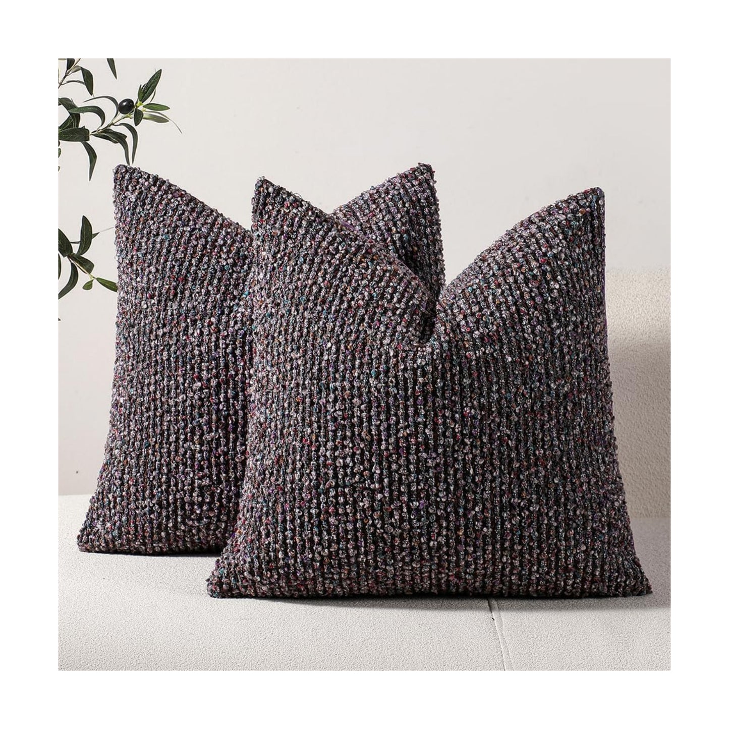 Striped Throw Pillow Covers Colorful PurpleTextured Boucle / Colorful Purple / 18 x 18 / Set of 2