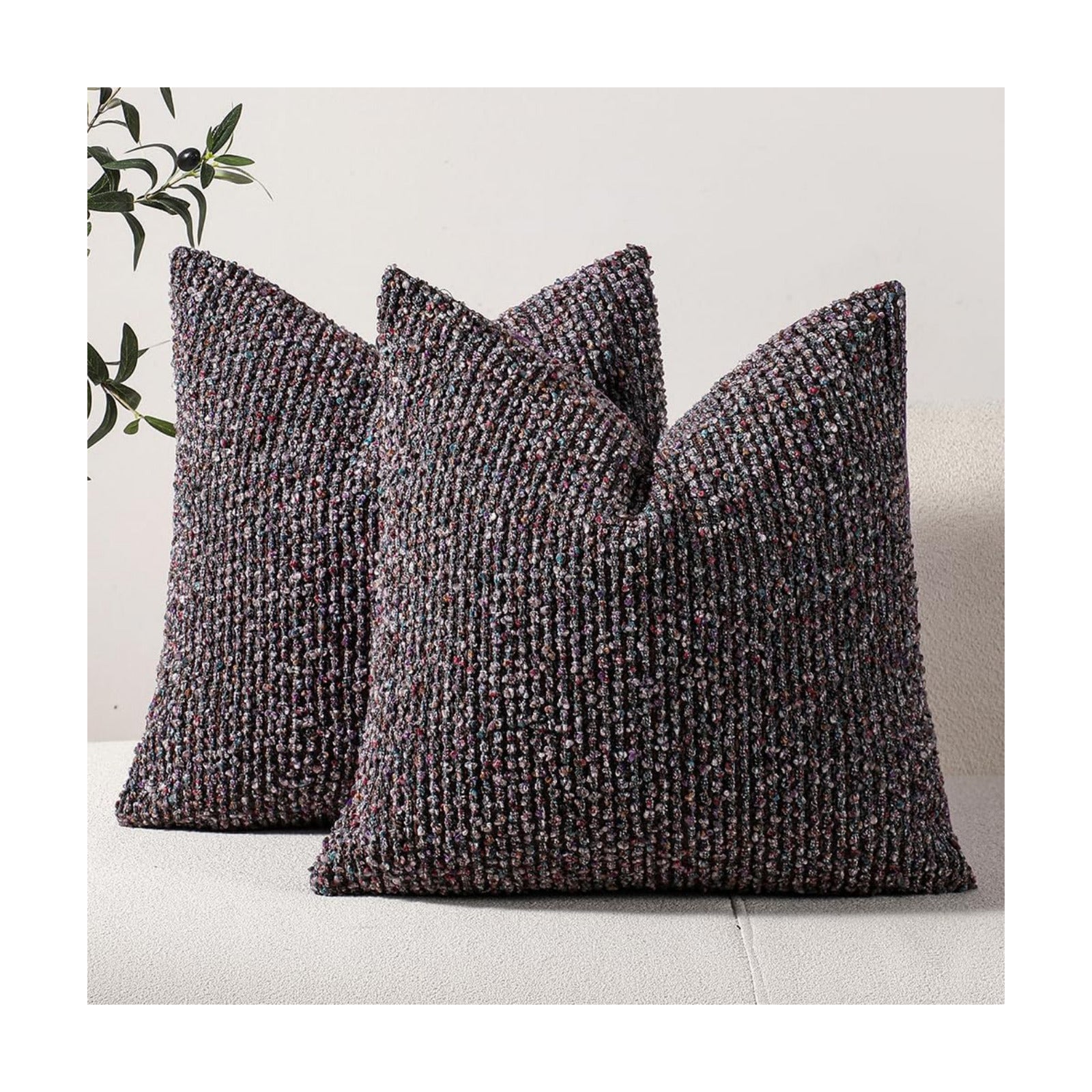 Striped Throw Pillow Covers Colorful PurpleTextured Boucle / Colorful Purple / 18 x 18 / Set of 2