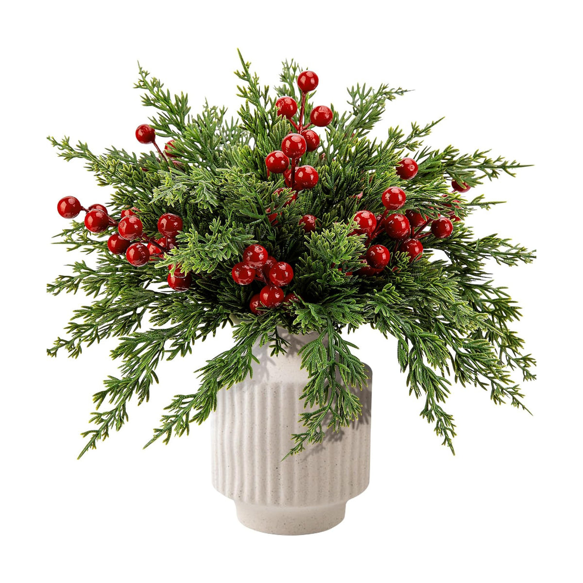 60 Pcs Christmas Artificial Pine Branches Red Berry Stems Faux Xmas Sprigs