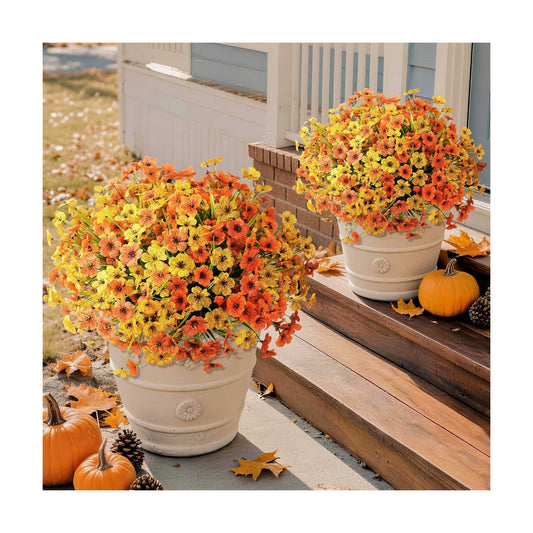 INQCMY 24 Pcs Artificial Mums for Outdoors Planters Fake Flowers Fall Decor