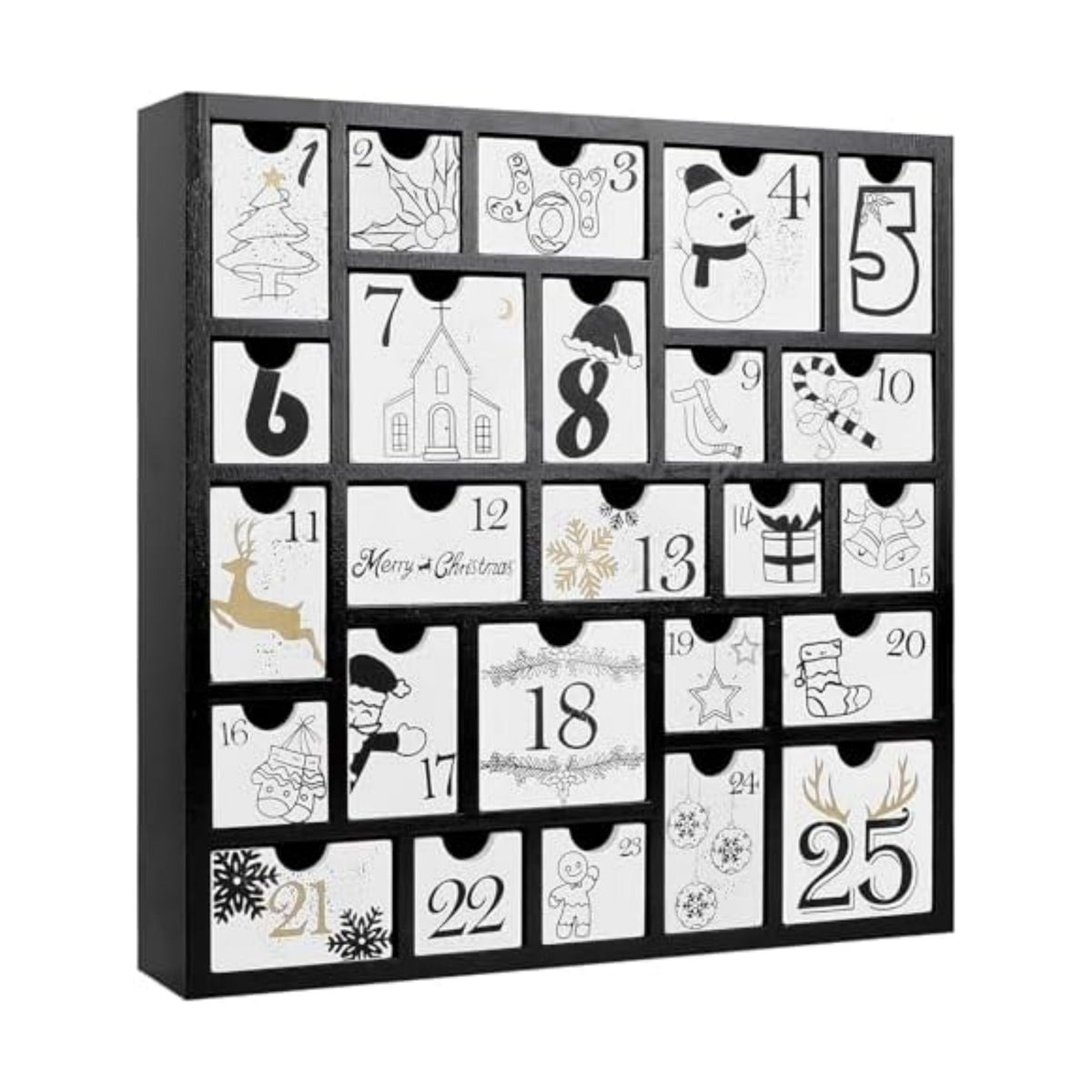 CCINEE Christmas Wooden Advent Calendar with 25 Large Drawers, Countdown to Christmas Decoration Large Size Xmas Countdown Calendar 2024 Hand Painted Refillable Advent for Holiday Decoration(Black)