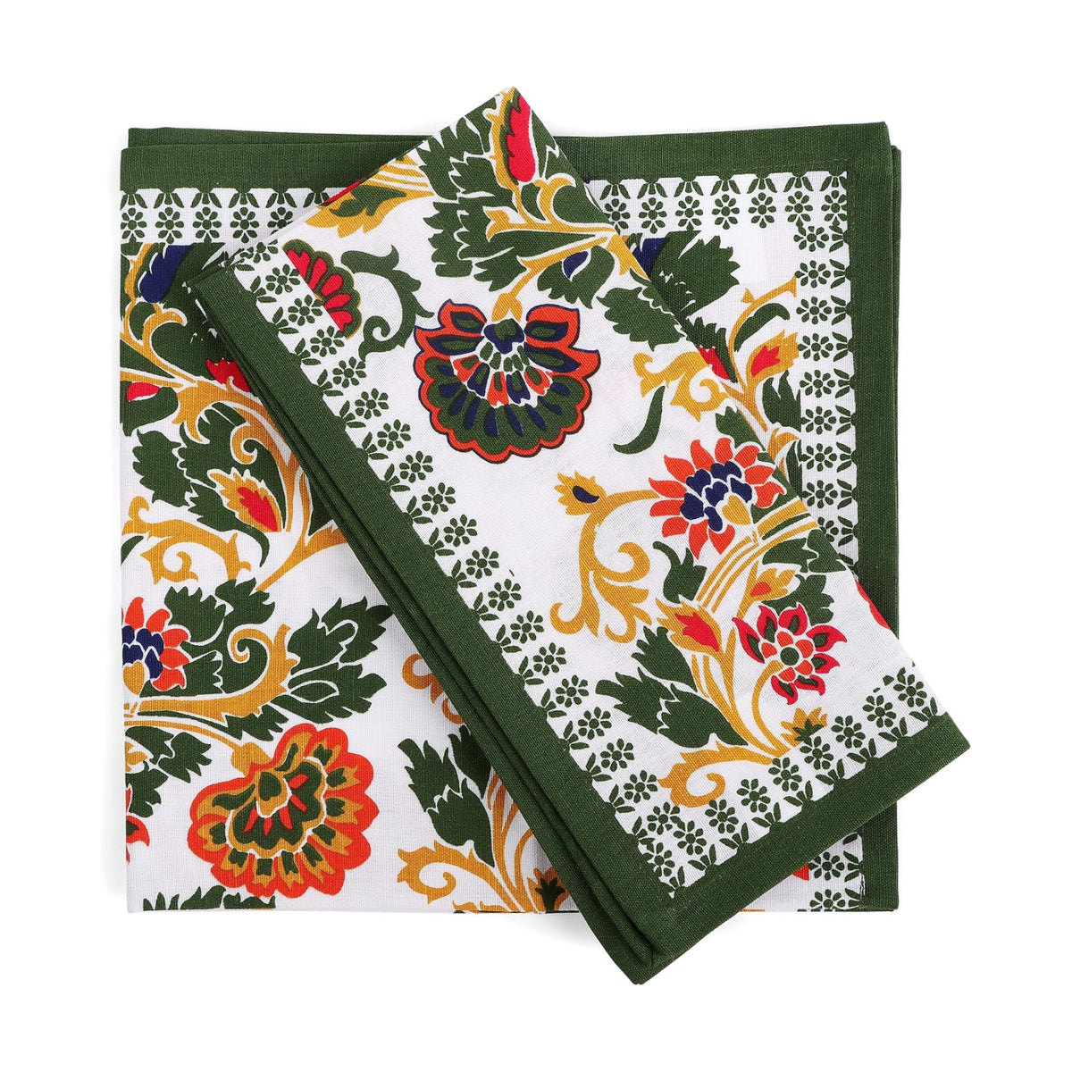 Printed Cloth Napkins Set of 12 Cotton Linen Printed Green Floral Print | Washable Reusable Fabric Soft Durable Quality