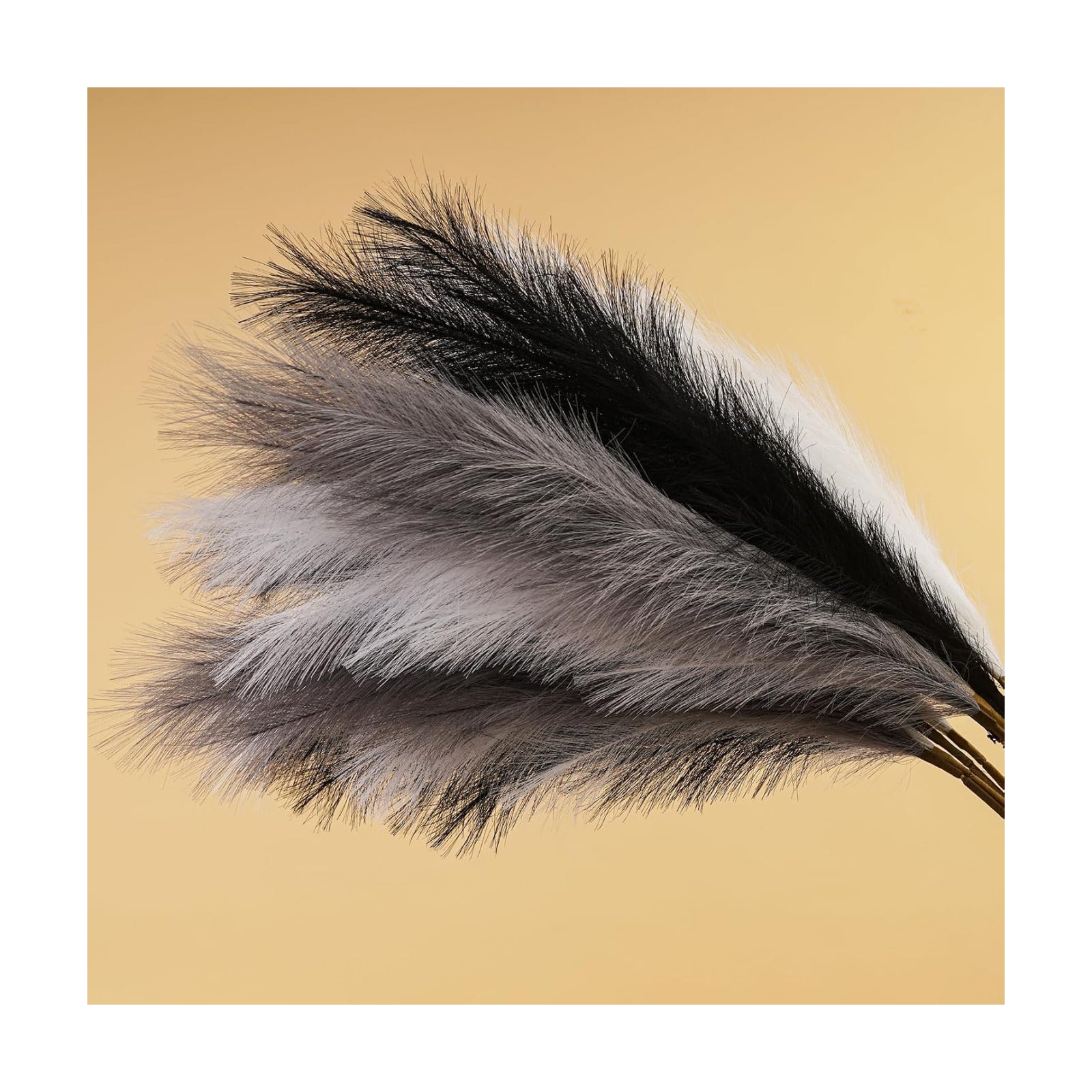 Pampas Grass Decor Tall 44''/ Fluffy Large Pompas Grass / Black White Gray / 3.7 Inch / Set of 6