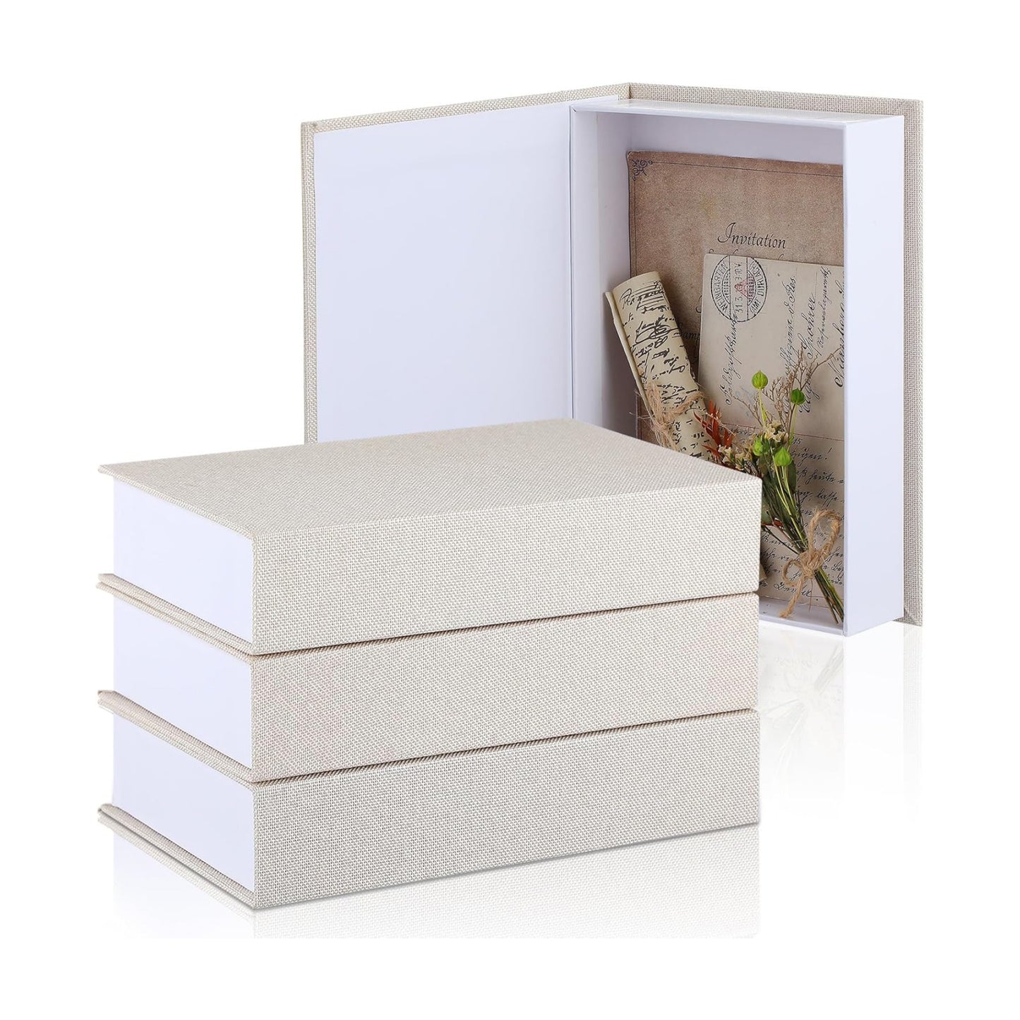 Fake Book Box Neutral Linen Book Box Decorative Faux Prop / 8.6 x 6.1 x 1.8 / Rice White / Set of 3