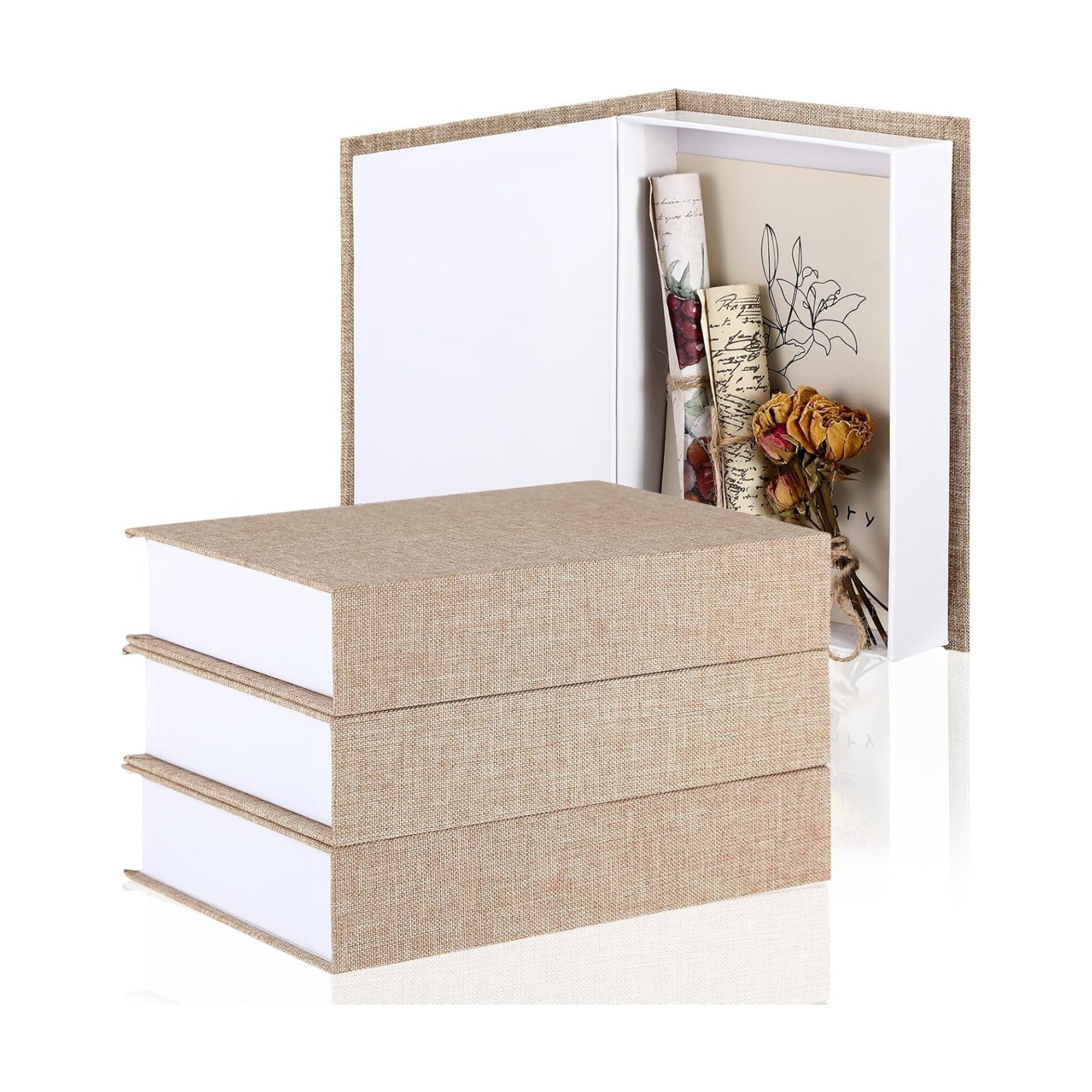 Fake Book Box Neutral Linen Book Box Decorative Faux Prop / 8.6 x 6.1 x 1.8 / Khaki / Set of 3