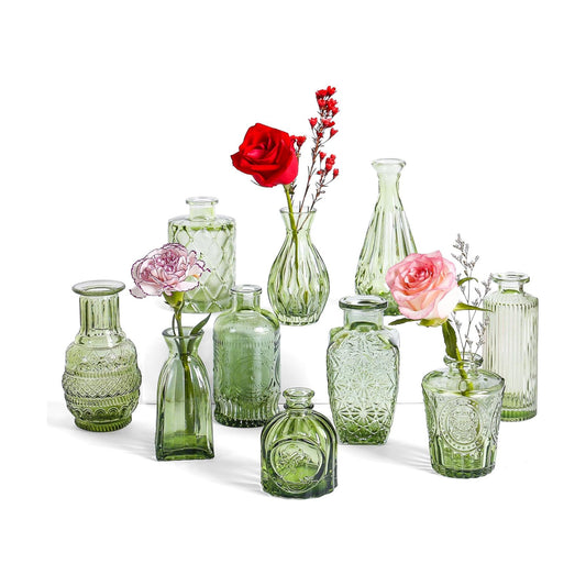 Vintage Small Glass Vases / Hunt Green / Set of 10