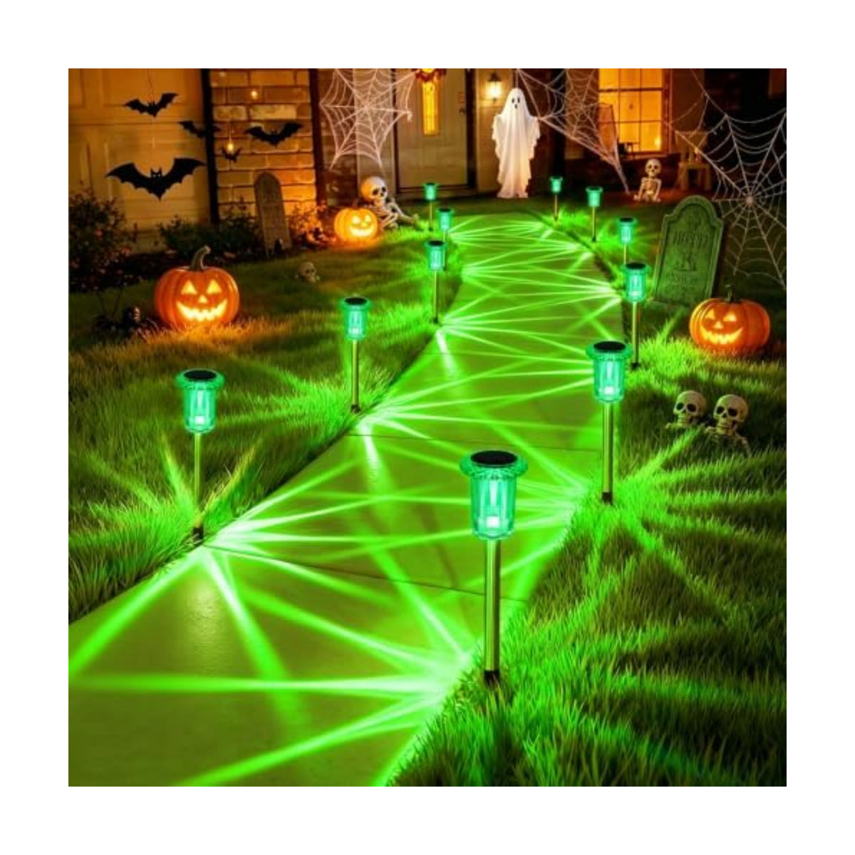 Halloween Solar Lights Outdoor 10 Pack LED Green Halloween Decor