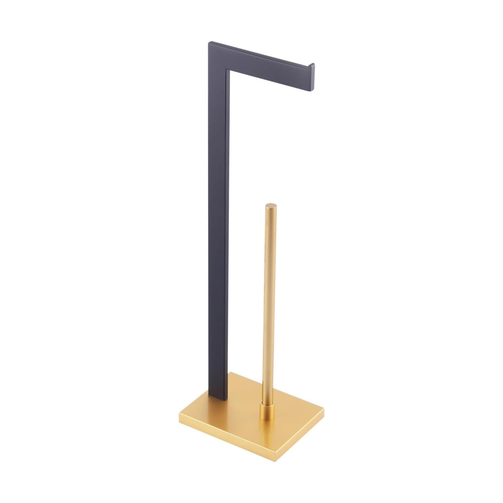 GERZWY Free Standing Toilet Paper Holder, SUS 304 Stainless Steel Toilet Paper Stand with Reserve (Black & Gold)