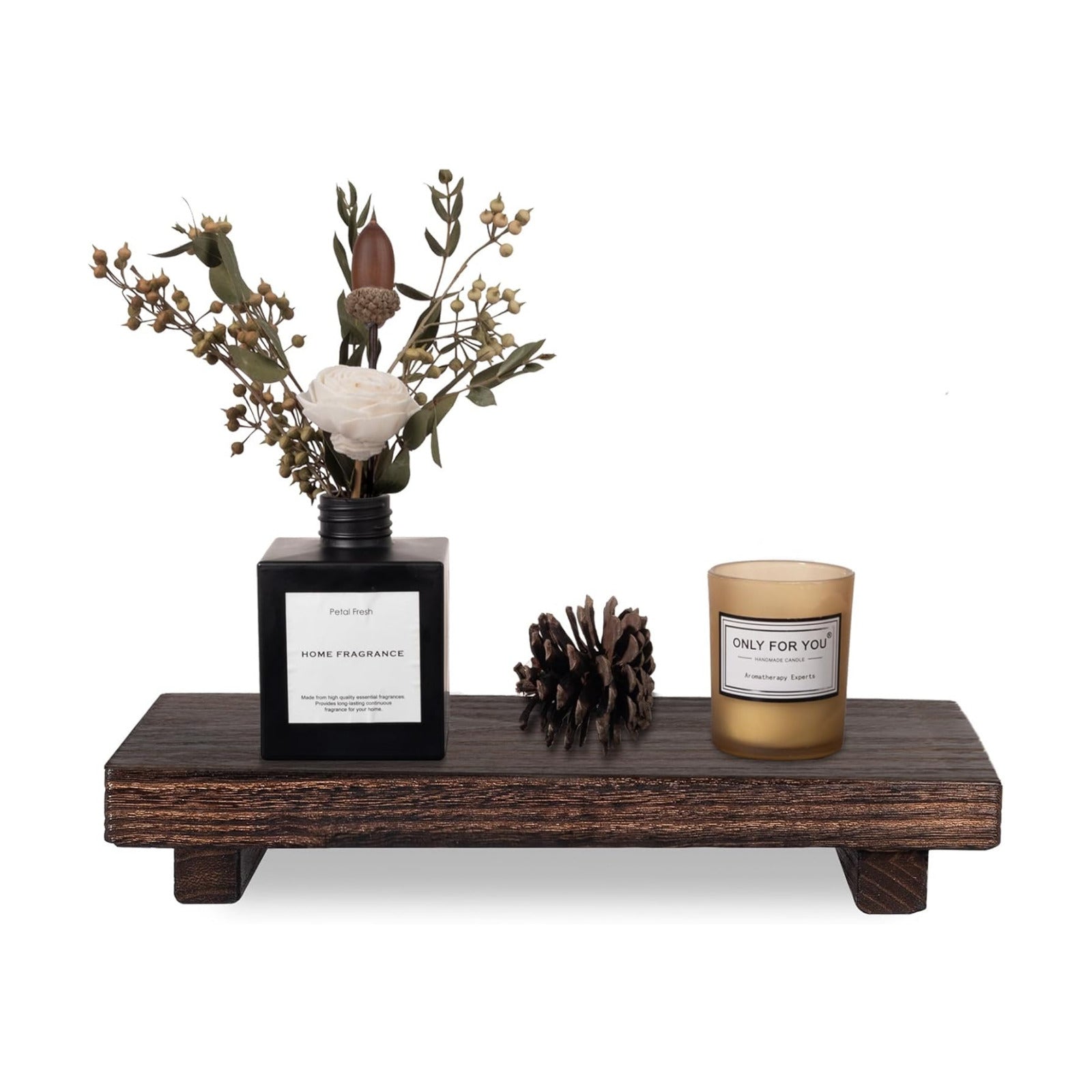 Small Wood Tray Pedestal Stand Farmhouse Bathroom Decor Decorative / Dark Brown / 11.8 x 7 x 1.6