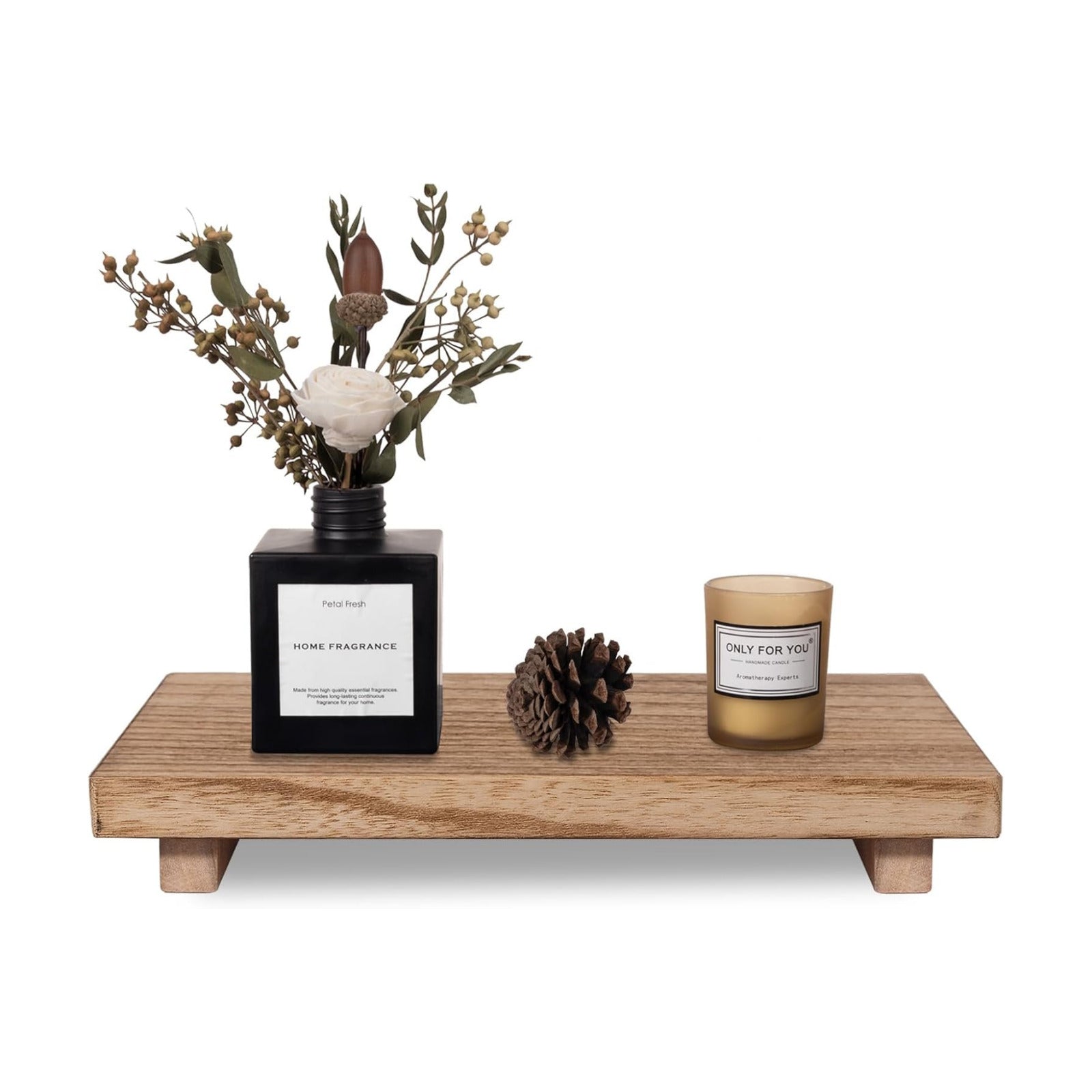 Small Wood Tray Pedestal Stand Farmhouse Bathroom Decor Decorative Wooden / Brown / 11.8 x 7 x 1.6