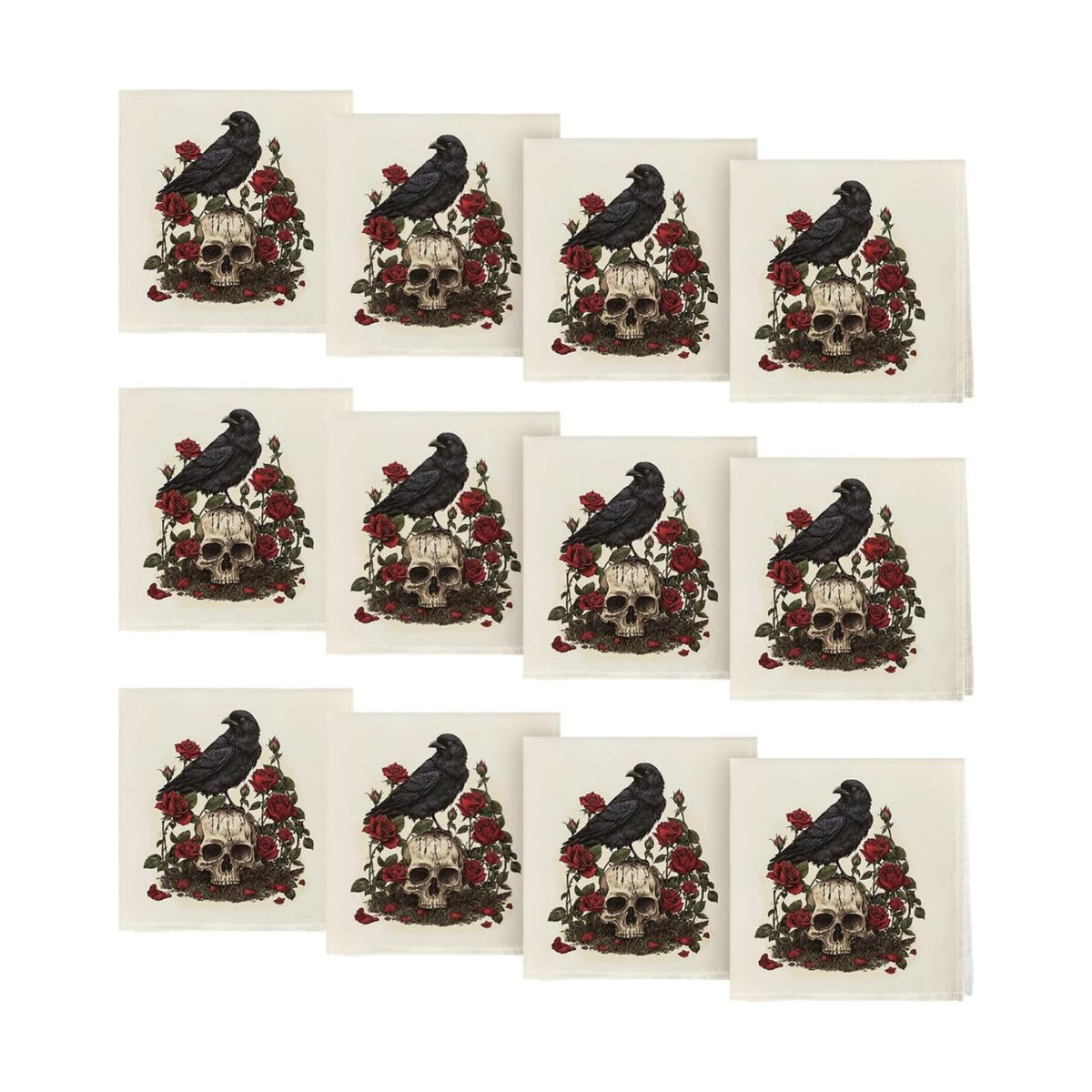 Horaldaily Halloween Cloth Napkins, Crow Skeleton Roses Napkins Set of 12