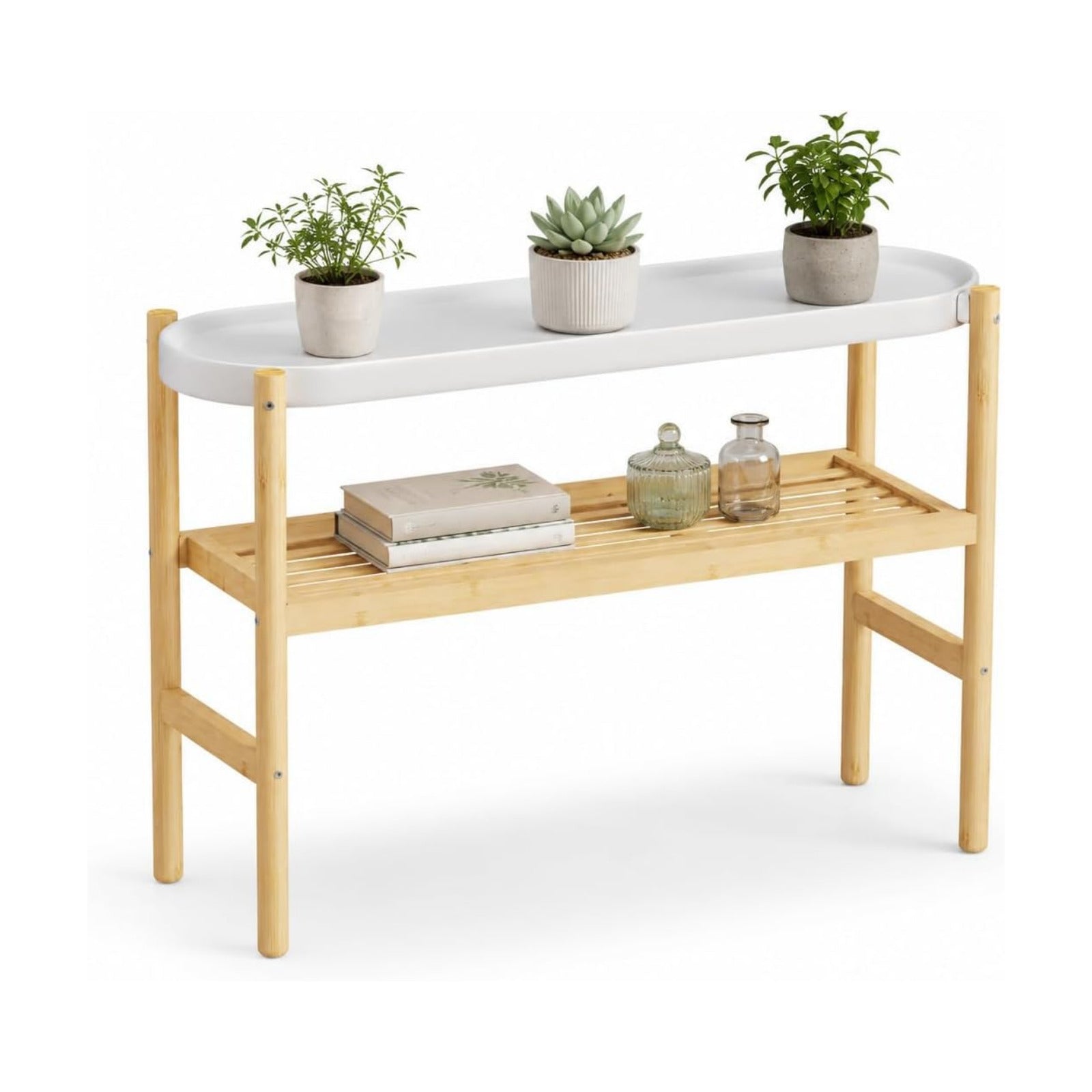 2 Tier Plant Stand Indoor, Tall Bamboo Corner Shelf for Multiple Plants | Narrow 2-Tier Display, Easy-Clean