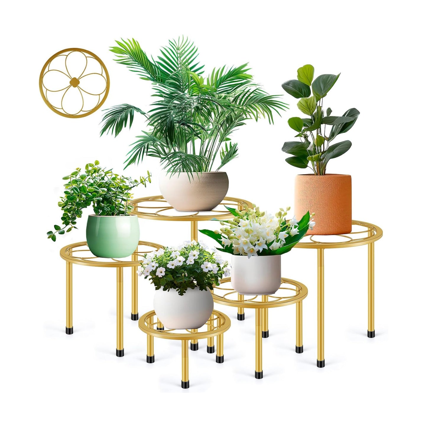 Amaoot 5 Pack Metal Plant Stand, Iron Plant Stands for Indoor and Outdoor | Flower Pot Stands for Multiple Plant, Black