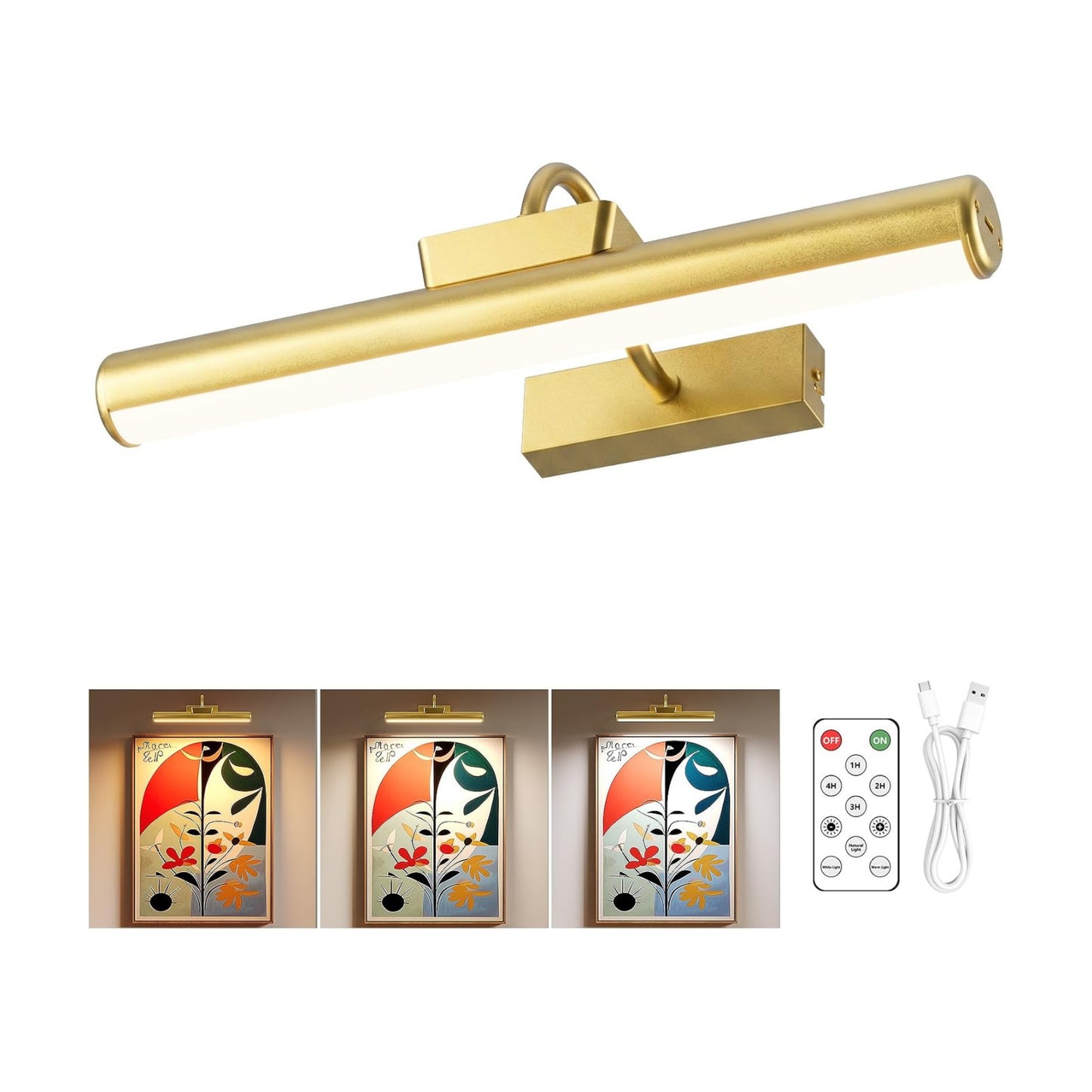 13" Wireless Picture Lights for Wall, Rechargeable Art Light, 1Pack Gold | Aluminum Photo Frame Light, Remote & Touch