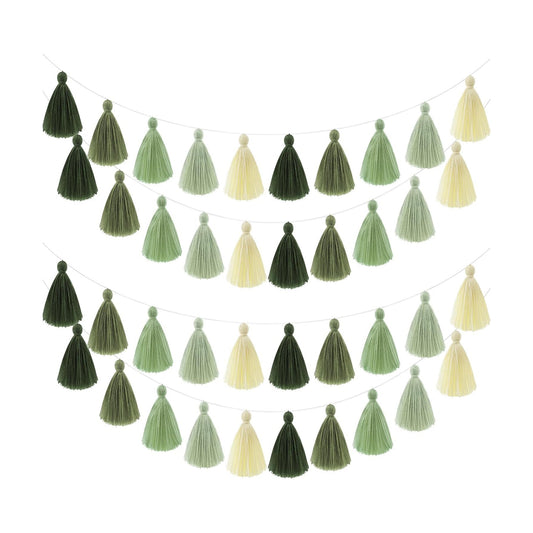 Tassel Garland Sage Green Forest Garland for Classroom Wall / 3.1 Inch / Green Colors / Set of 4