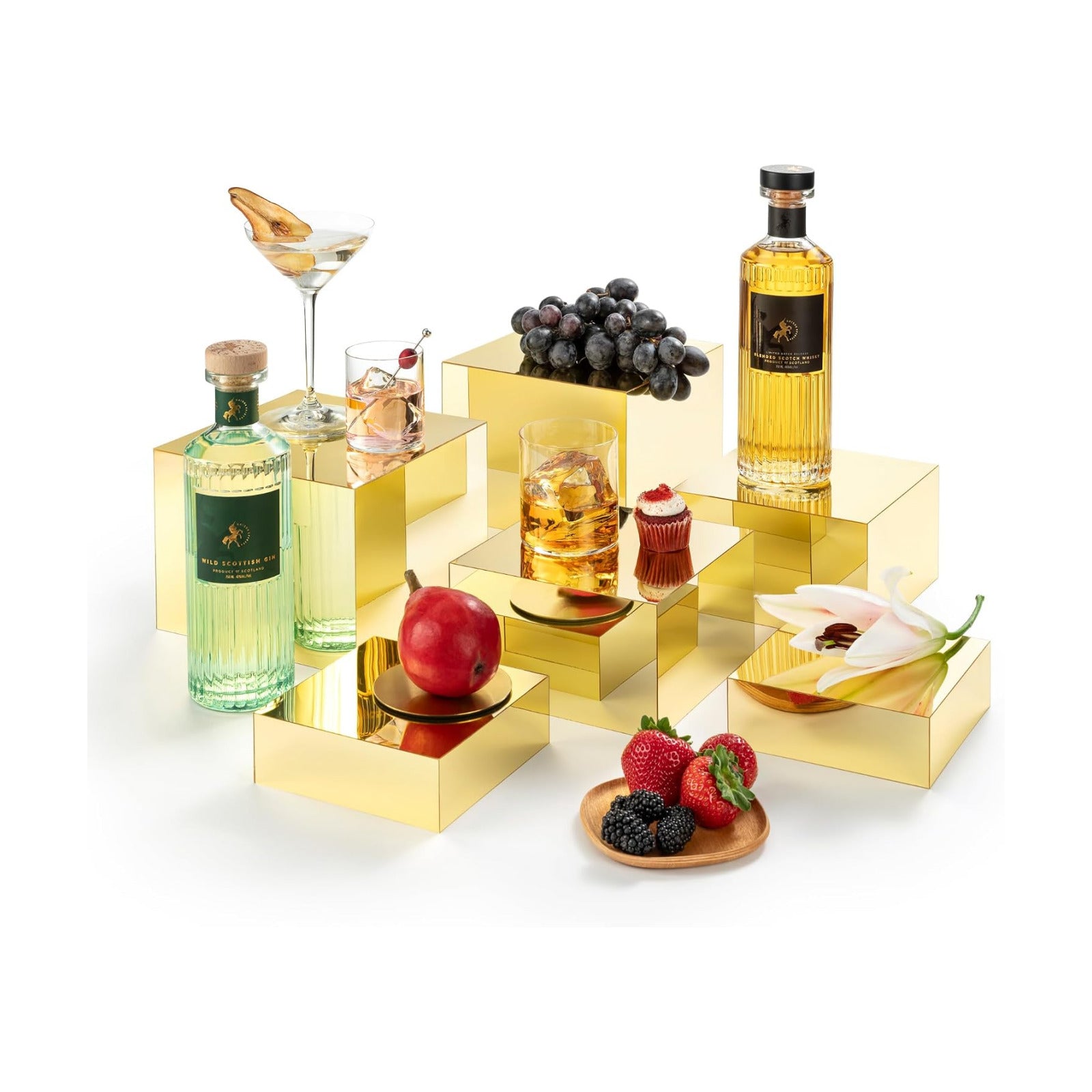 Red Co. Set of 3 Glossy Gold Acrylic Cube Display Nesting Risers with Hollow Bottoms - 2 Pack