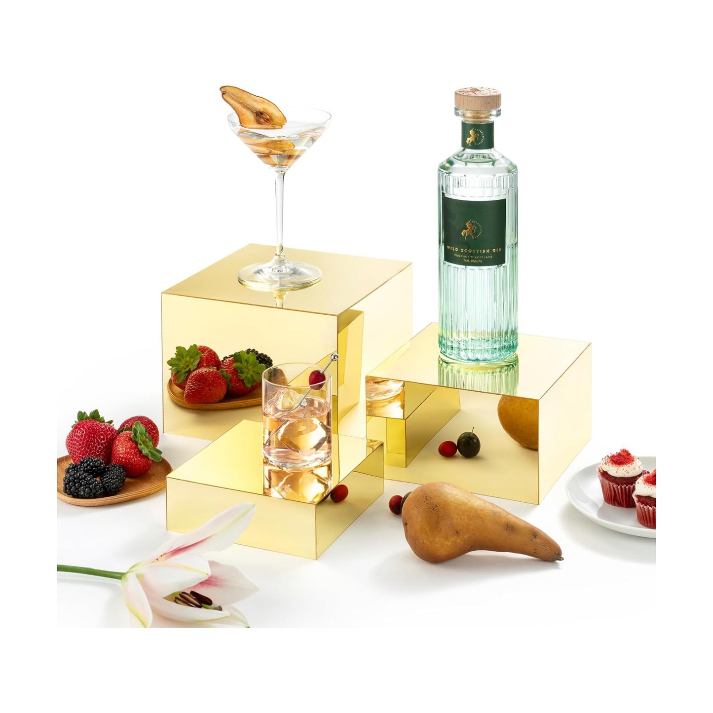 Glossy Acrylic Cube Display Nesting Risers / 6",7",8 / Gold / Set of 3