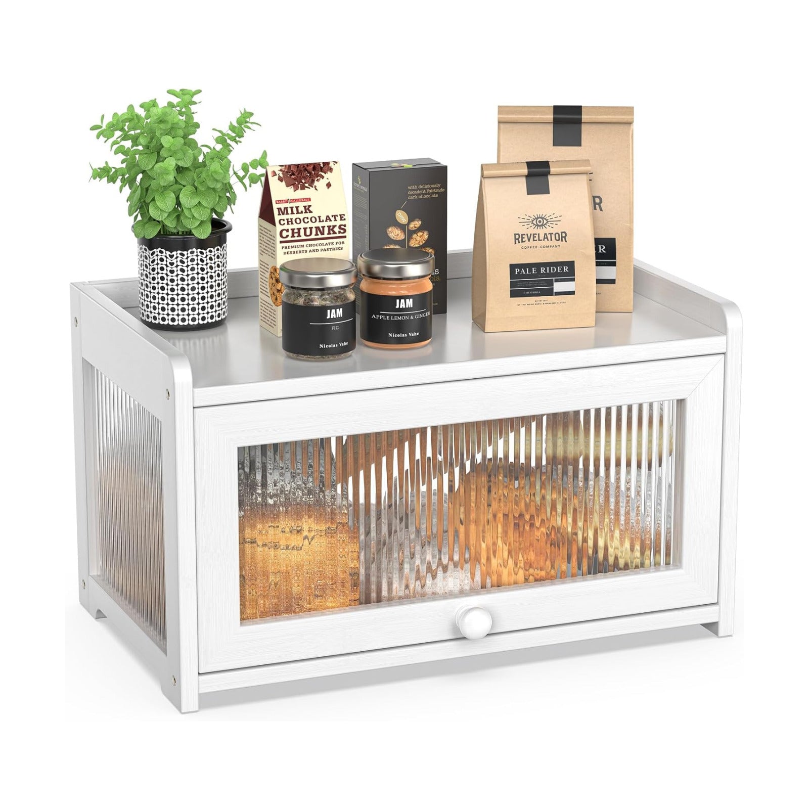 BAMBANG Bamboo Bread Box for Kitchen Countertop, Extra Large Farmhouse Bread Box with 4-Side Clear Panels, Wooden Bread