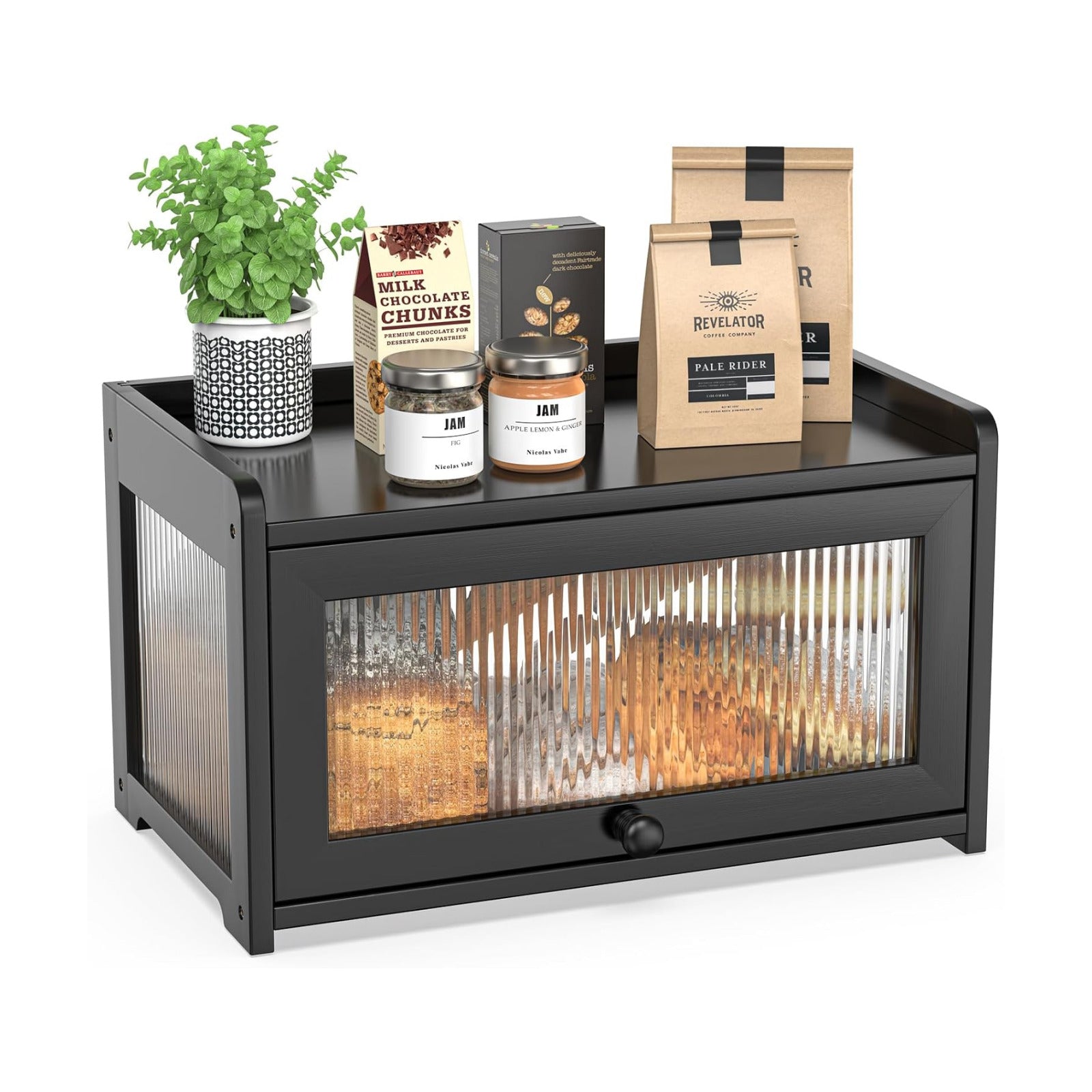 BAMBANG Bamboo Bread Box for Kitchen Countertop, Extra Large Farmhouse Bread Box with 4-Side Clear Panels, Wooden Bread