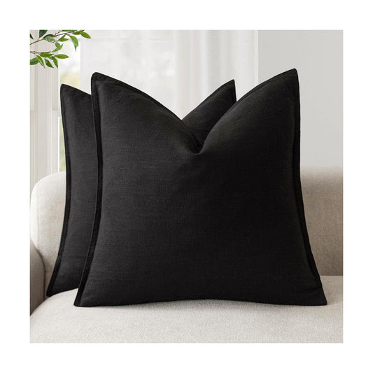 Decorative Linen Soild Throw Pillow Covers Soft Accent Cushion Case / 18 x 18 / Black / Set of 2
