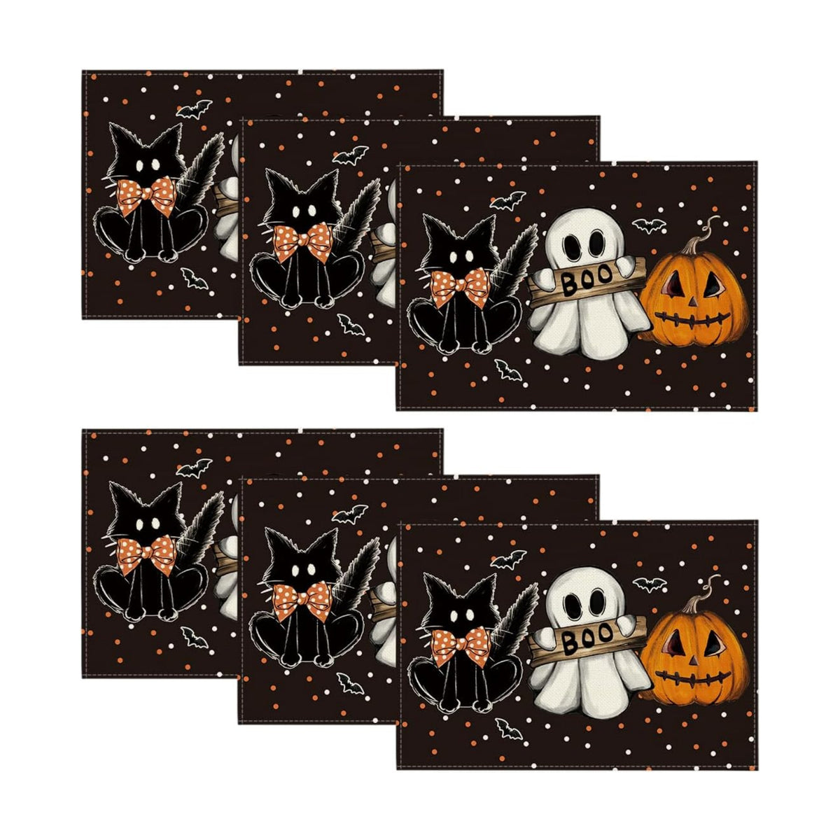 Artoid Mode Polka Dot Ghost Pumpkin Cat Boo Halloween Placemats Set of 6, 12x18 Inch Seasonal Fall Table Mats for Party Kitchen Dining Decoration