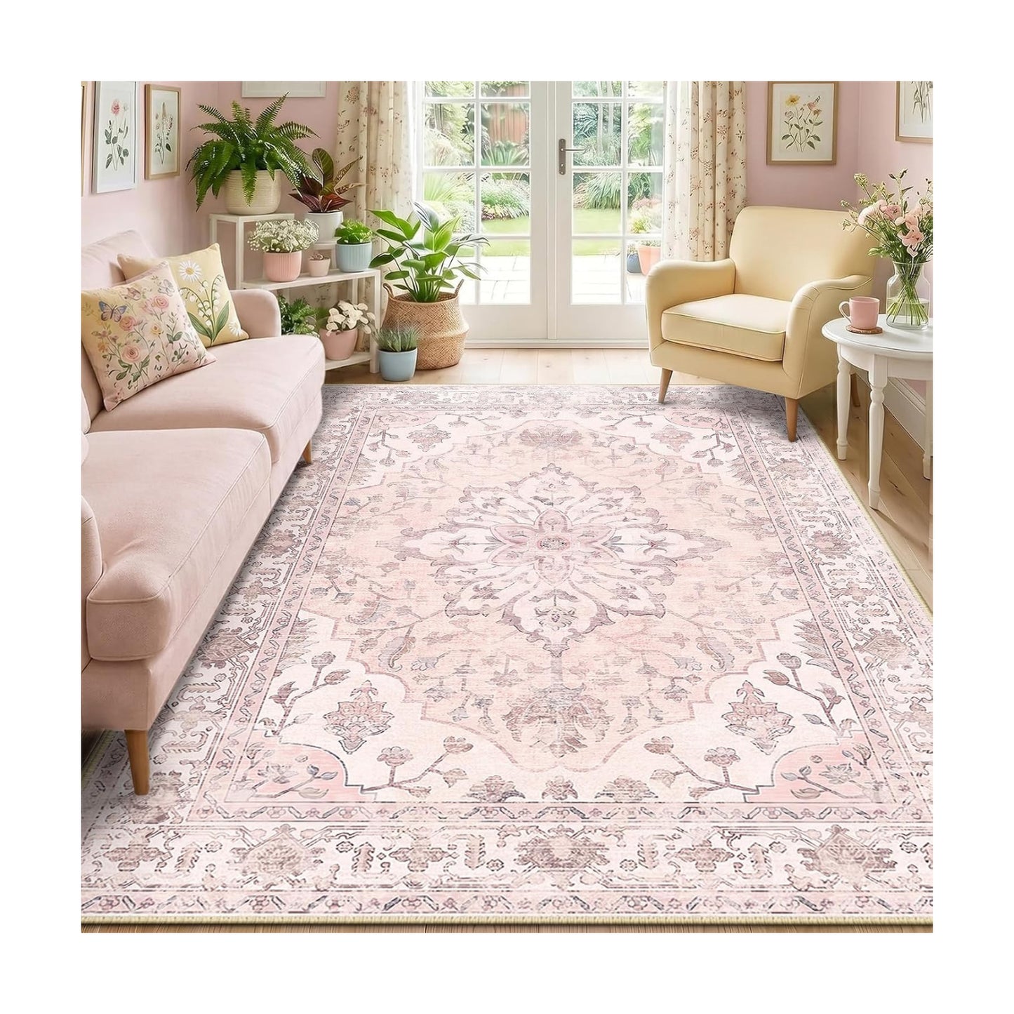 RELEANY Washable Area Rug, 6'x9', Pink