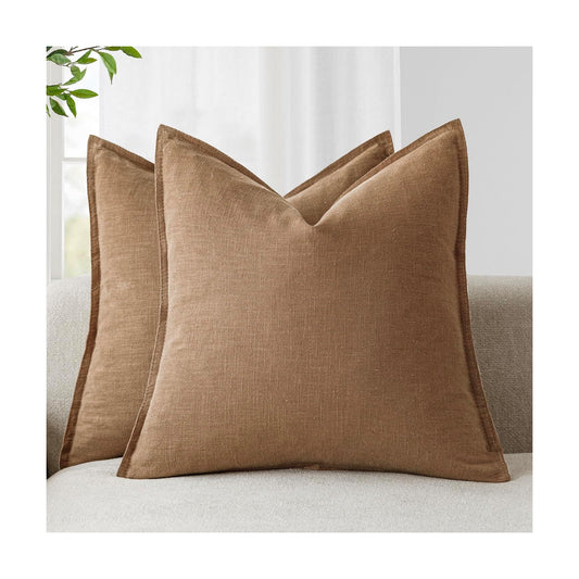 Decorative Linen Soild Throw Pillow Covers Soft Accent Cushion Case / 18 x 18 / Brick / Set of 2