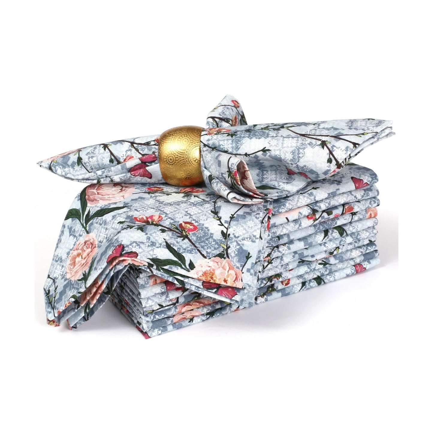 Bedding Craft Cotton Cloth Dinner Napkins Set of 12 – 18x18 Birds Print Design with 1" Fold – Reusable Machine Washable