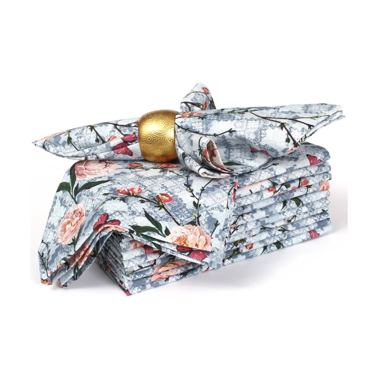 Bedding Craft Cotton Cloth Dinner Napkins Set of 12 – 18x18 Birds Print Design with 1" Fold – Reusable Machine Washable