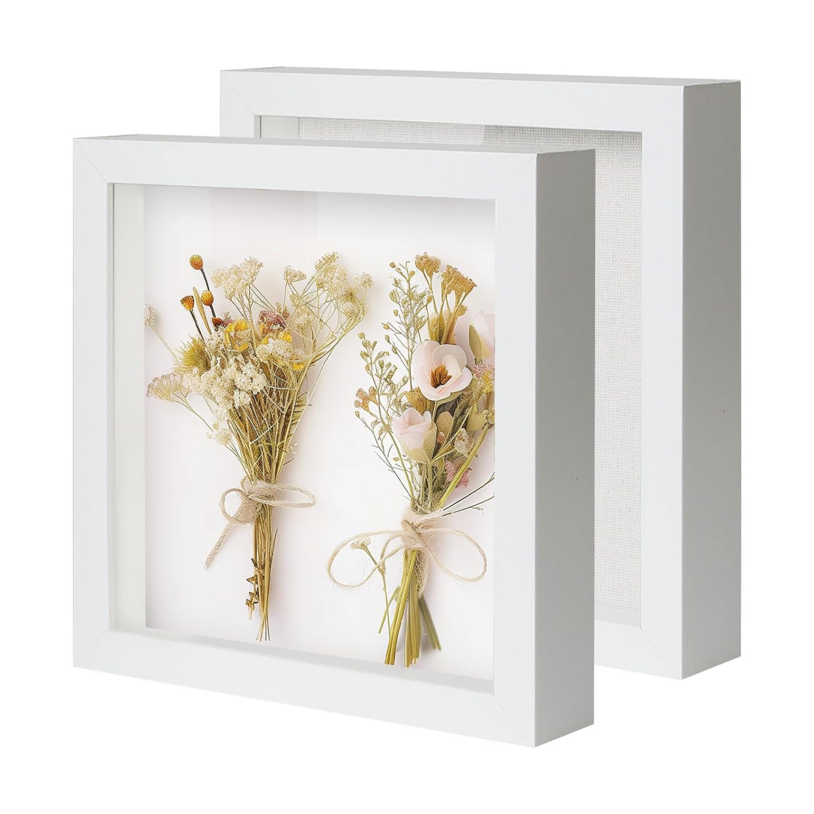 QDSSDECO 12" x 12" Shadow Box Display Case, Linen Back, 2 Pack White | Deep interior, real glass front, wall or