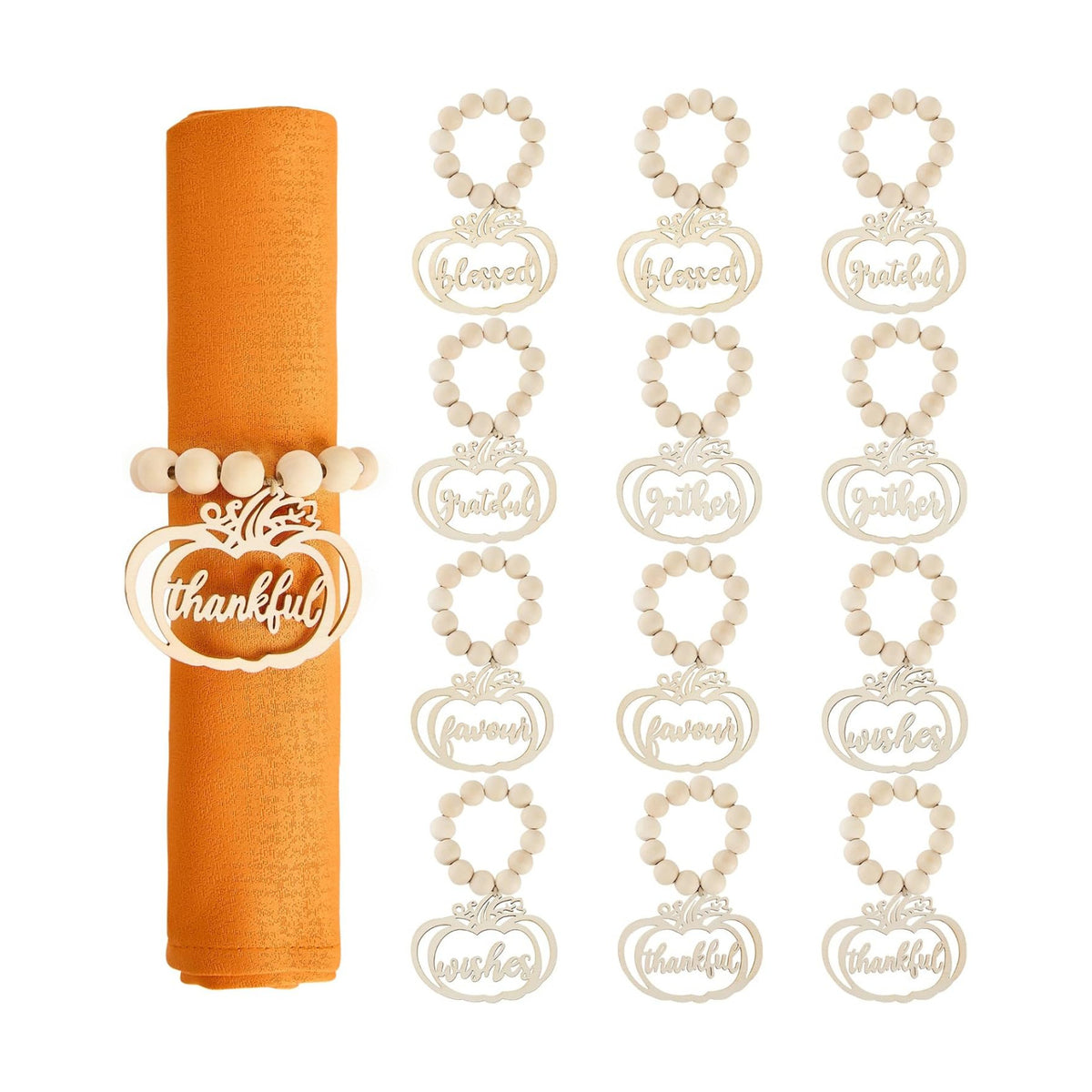 Fall Thanksgiving Pumpkin Napkin Rings Set of 12, Thanksgiving Table Decor