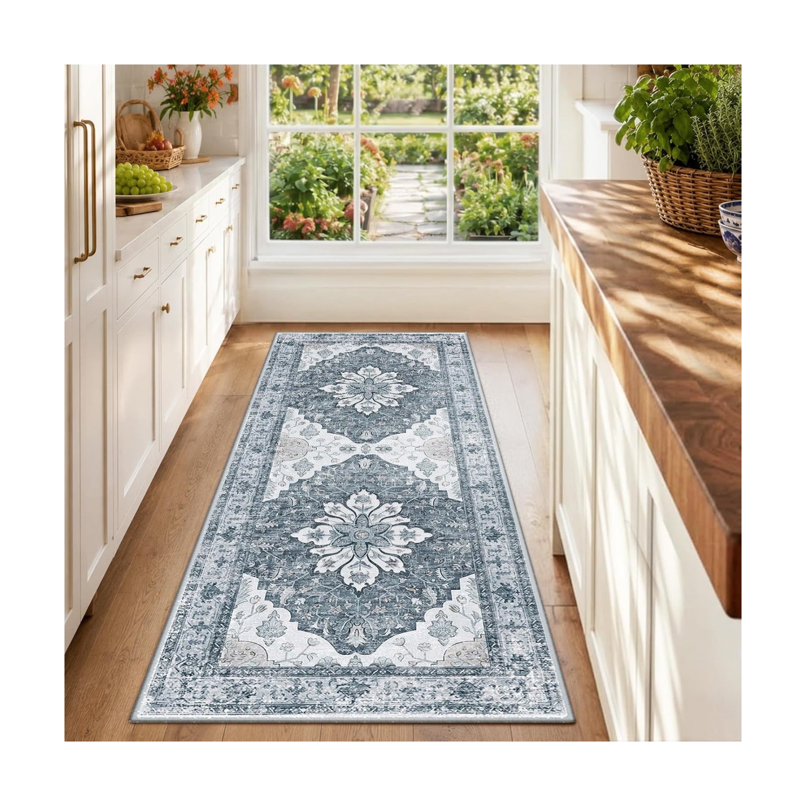 RELEANY Washable Area Rug, Runner 2'x6', Grey/White/Beige