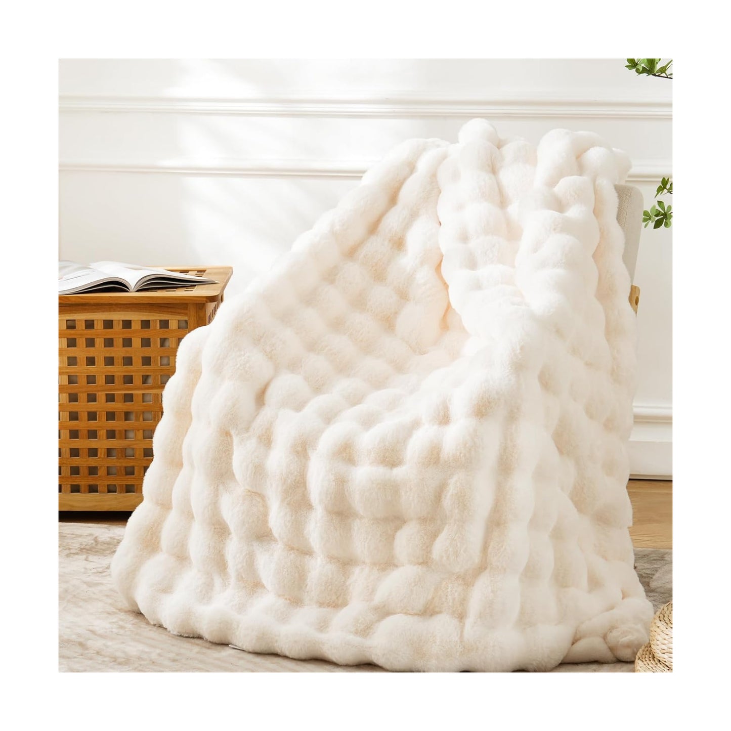 BENVWE Faux Fur Throw Blanket for Couch Bed - Fluffy Soft Thick Bubble Blanket for Living Room Home Decor - Mothers Day