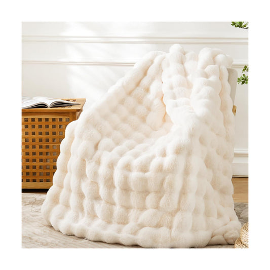 BENVWE Faux Fur Throw Blanket for Couch Bed - Fluffy Soft Thick Bubble Blanket for Living Room Home Decor - Mothers Day