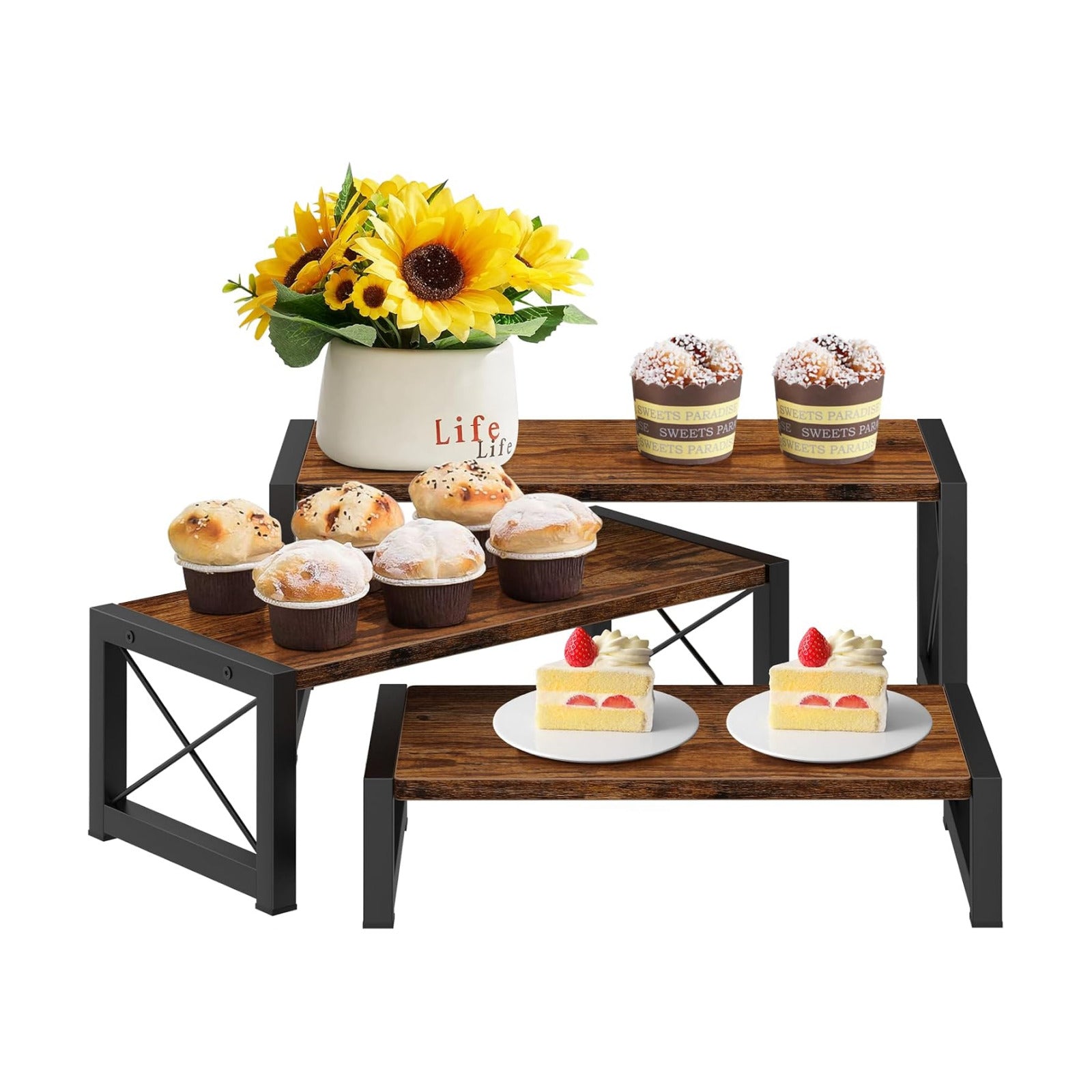 ELITEROO 3 Tier Cupcake Stand & Wood Display Risers, Dessert Stands for Cup Cake or Food, Riser Display Stand for