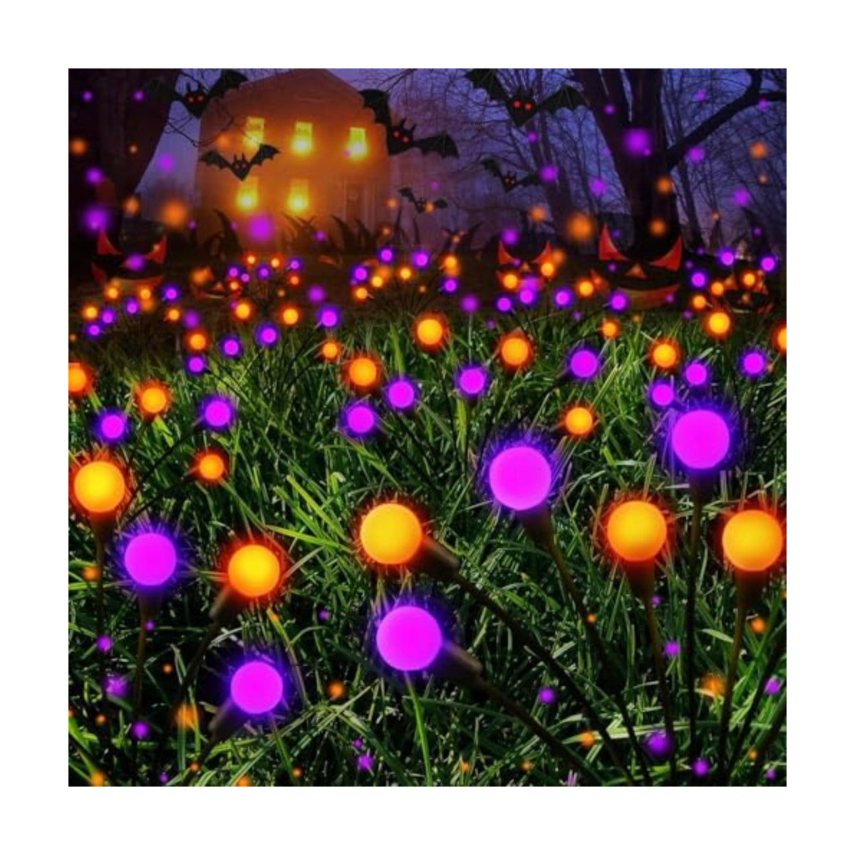 6 Pack Halloween Decorations Outdoor Solar Firefly Lights Orange Purple