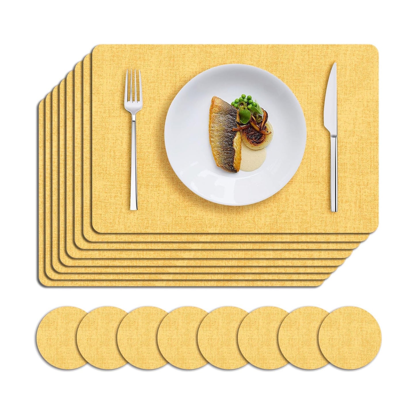MOSAYT Placemats Set of 8, Heat Resistant Vinyl Place Mats with Coasters, Wipeable Washable 100% Waterproof Oil Proof