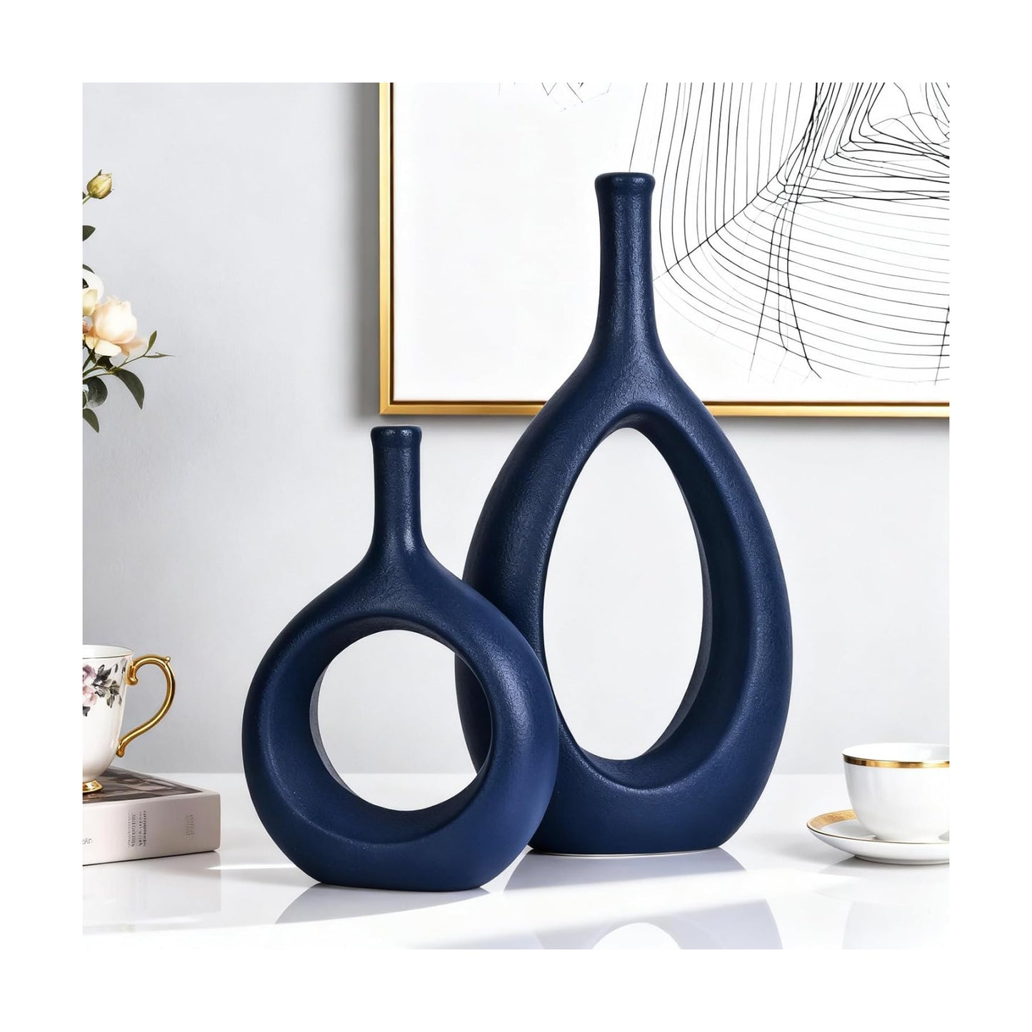 Boho Circle Vase / Navy Blue / Set of 2