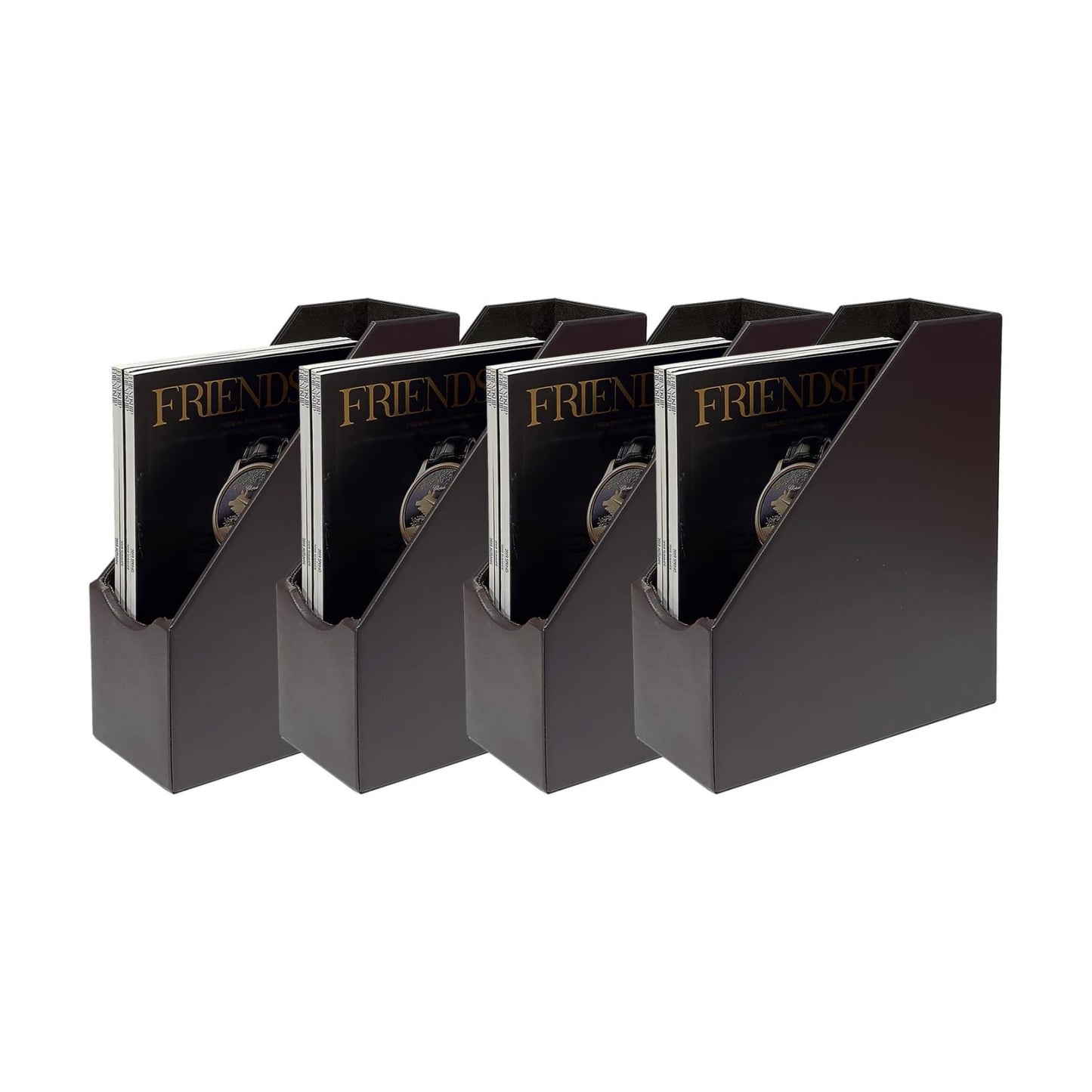 UnionBasic Magazine File Holder - Office Leatherette Desktop Document File Folder Journals Organizer Racks, Coffee, Set