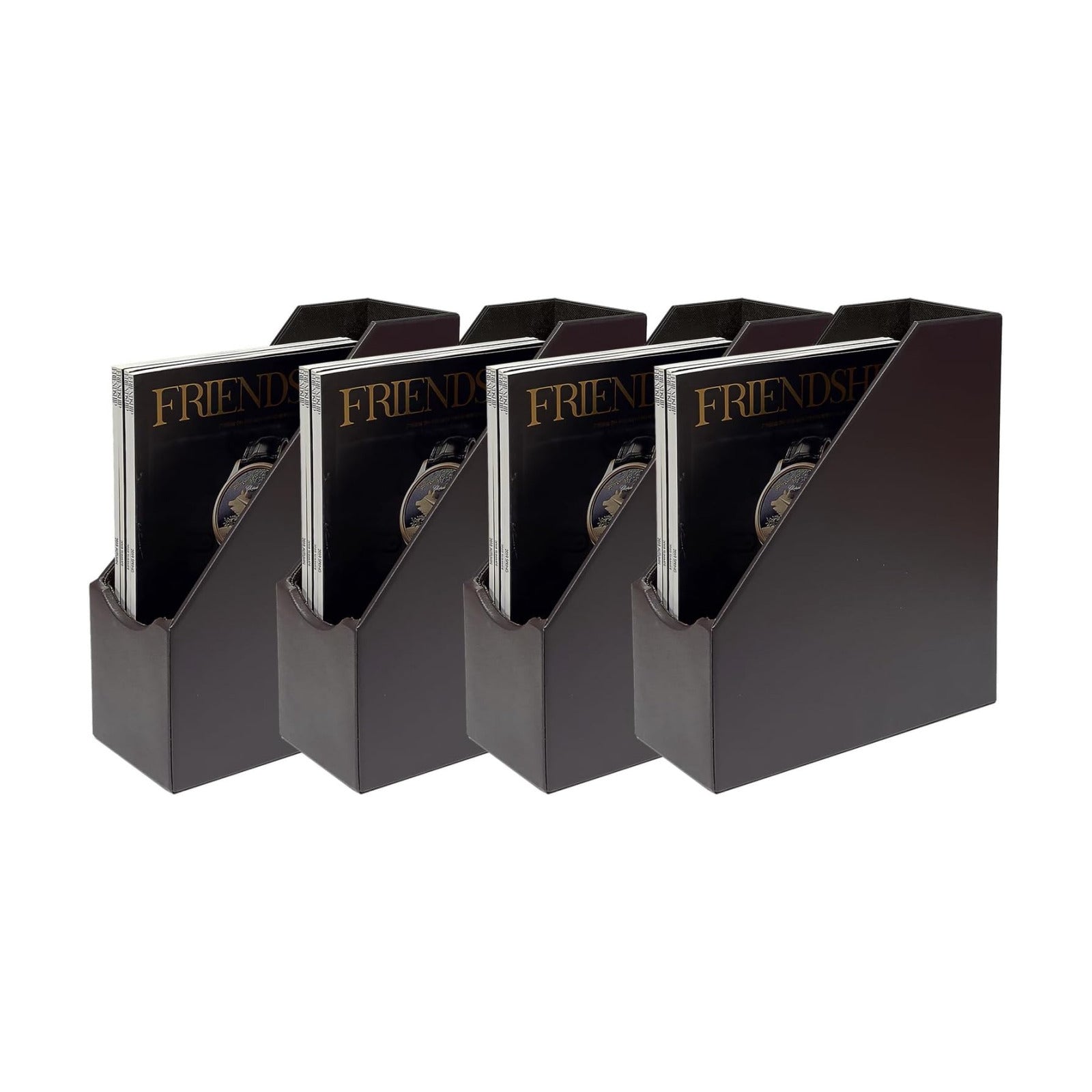 UnionBasic Magazine File Holder - Office Leatherette Desktop Document File Folder Journals Organizer Racks, Coffee, Set