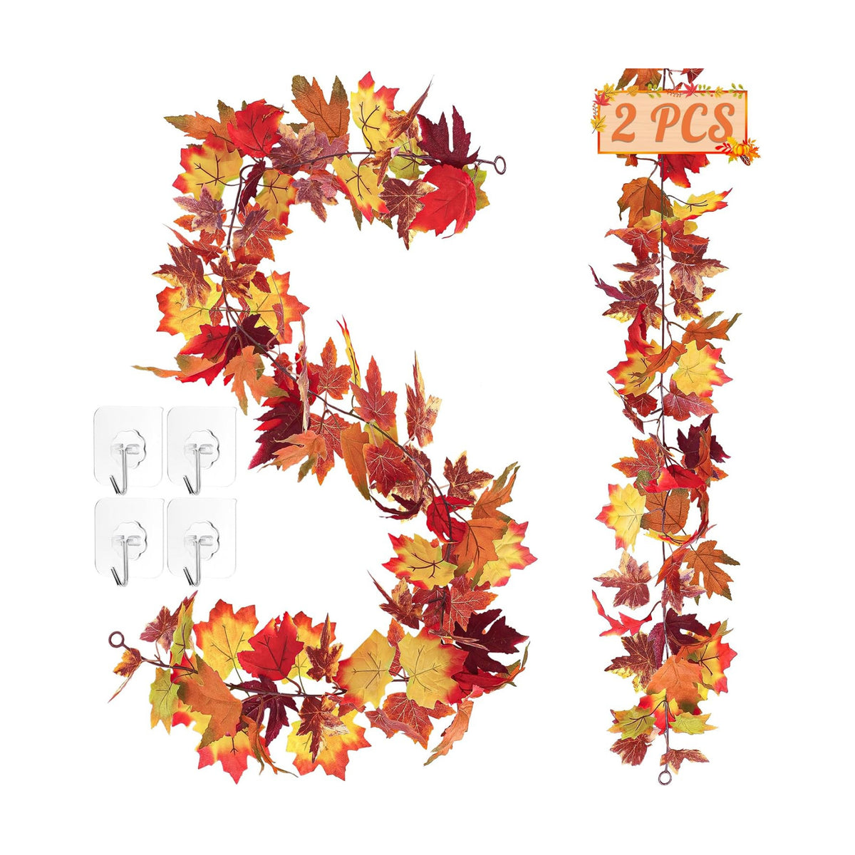 2Pack 11.8FT Fall Maple Leaf Garland for Mantle Thanksgiving Decorations