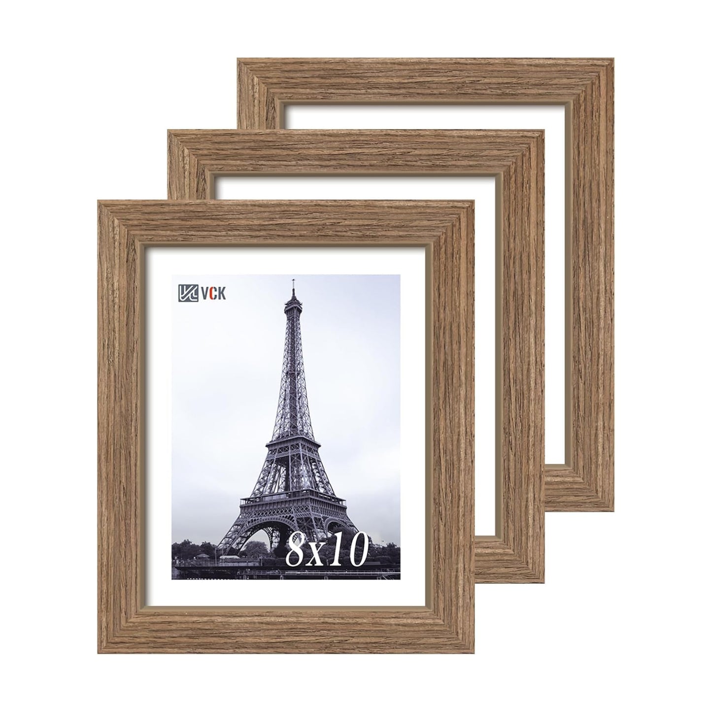 VCK 8x10 Picture Frame Set of 3, Walnut Wood Frames, Gallery Wall Decor Photo Frames for Wall Mounting Horizontally or