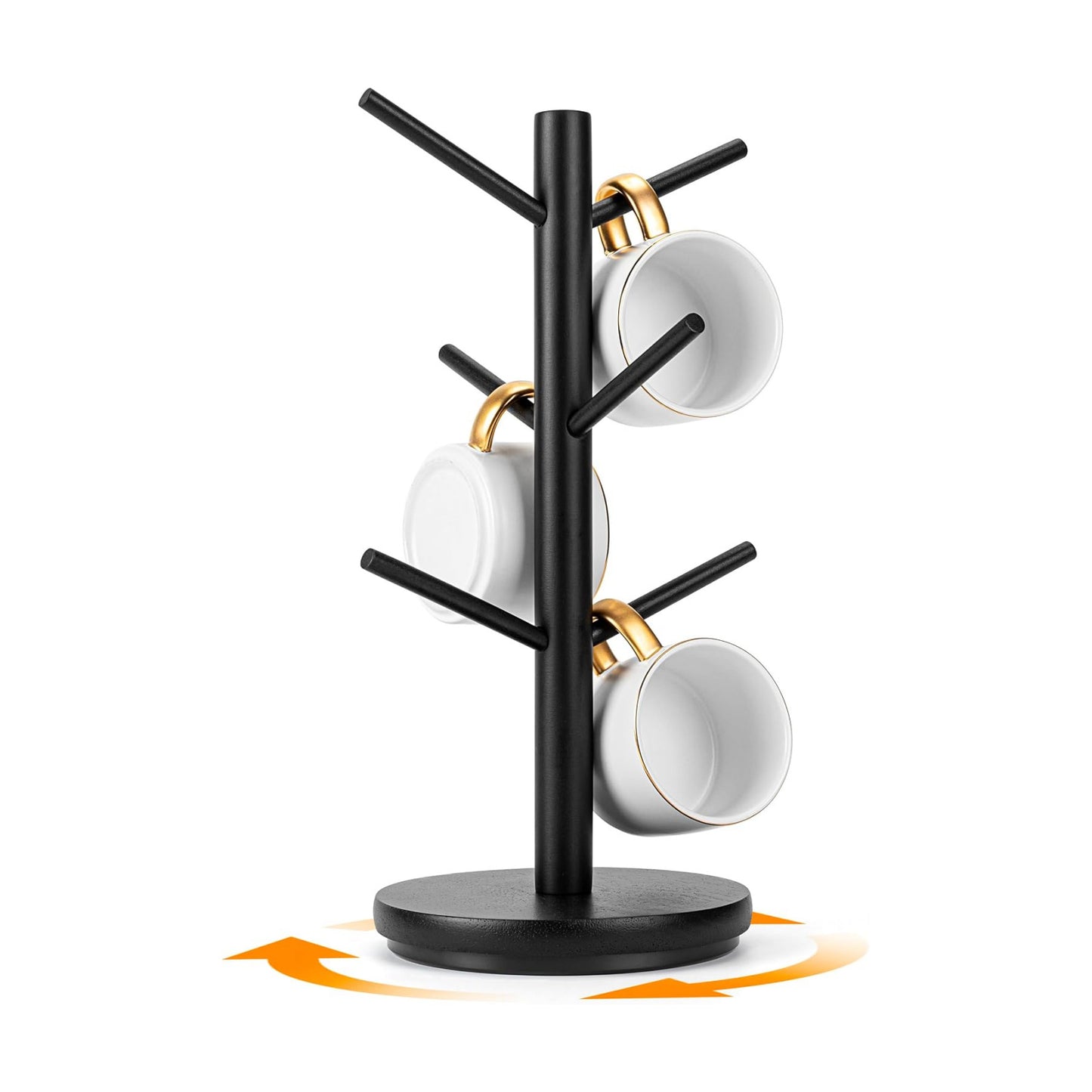 MyLifeUNIT Mug Holder Tree, 360° Rotated Coffee Cup Holder with 6 Hooks, Wooden Coffee Mug Holder Organizer for Counter