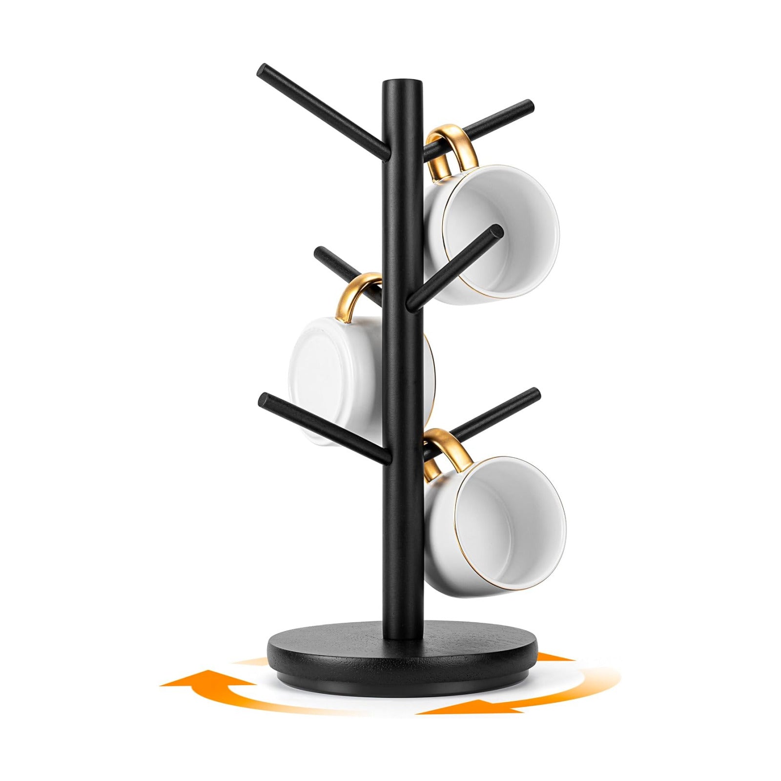 MyLifeUNIT Mug Holder Tree, 360° Rotated Coffee Cup Holder with 6 Hooks, Wooden Coffee Mug Holder Organizer for Counter