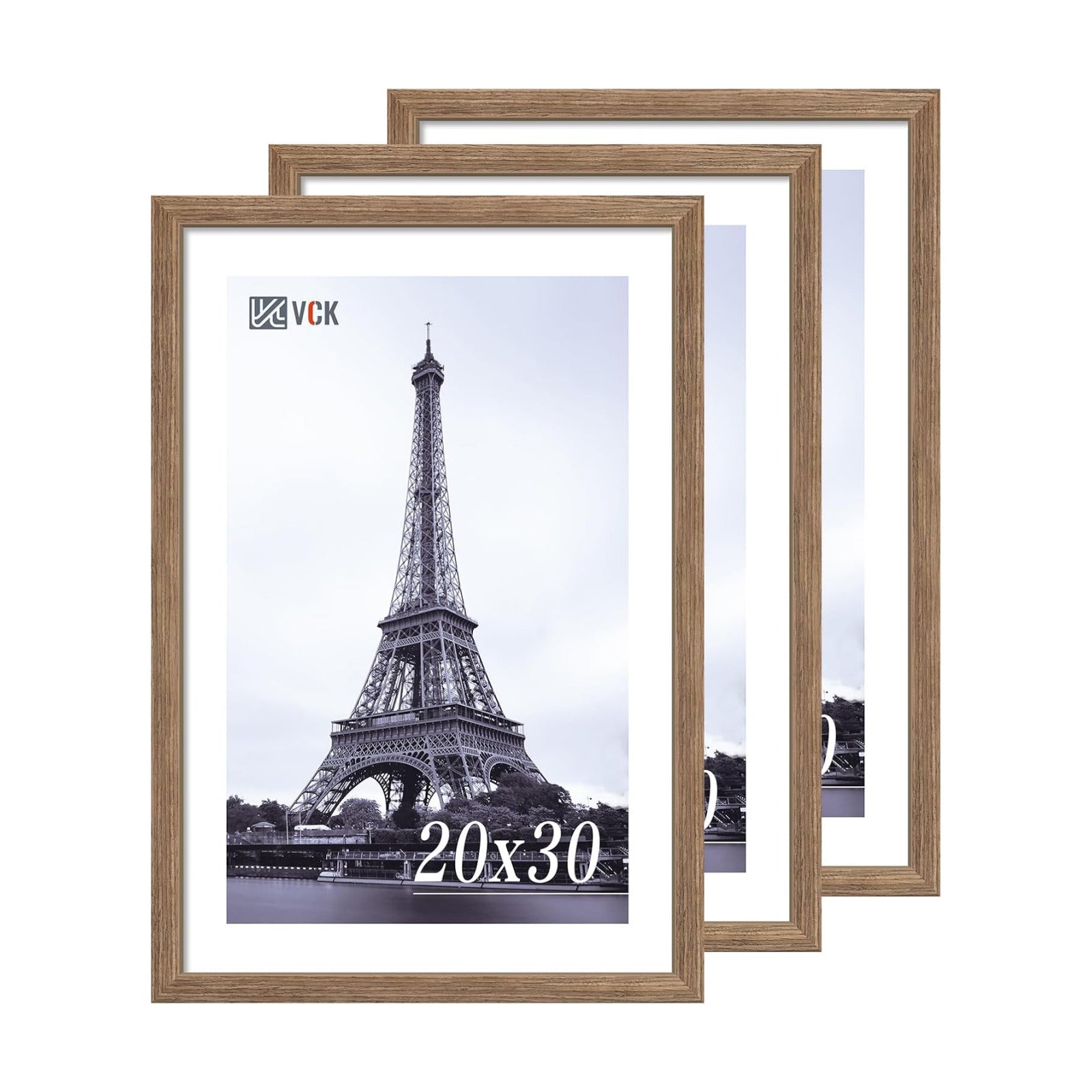 VCK 20x30 Walnut Frame 3 Pack - Textured Wood 30x20 Picture Frames For Wall | 20x30 picture frame, plexiglass, 1.1 inch