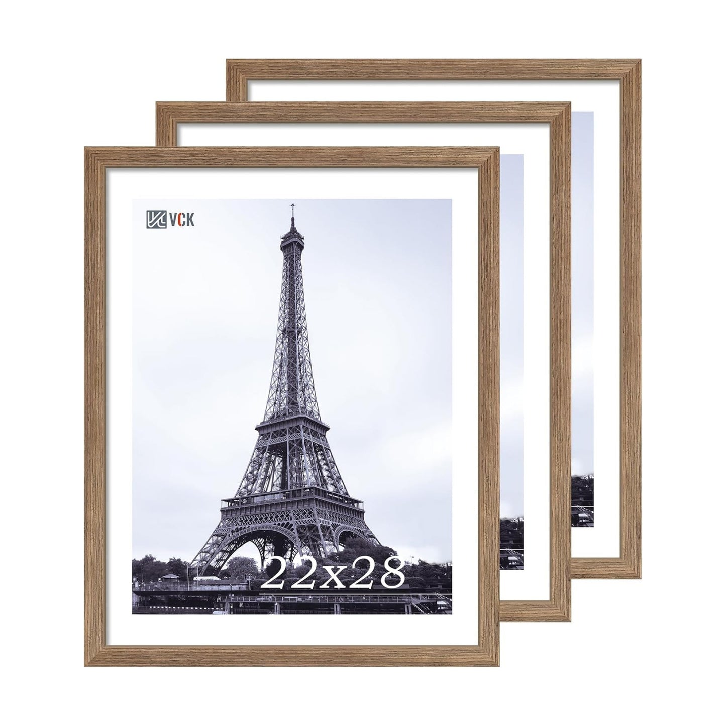 VCK 22x28 Poster Frame Solid Wood Walnut 3 Pack Picture Frames 22 x 28 Inches with Wall Mounting Hanging