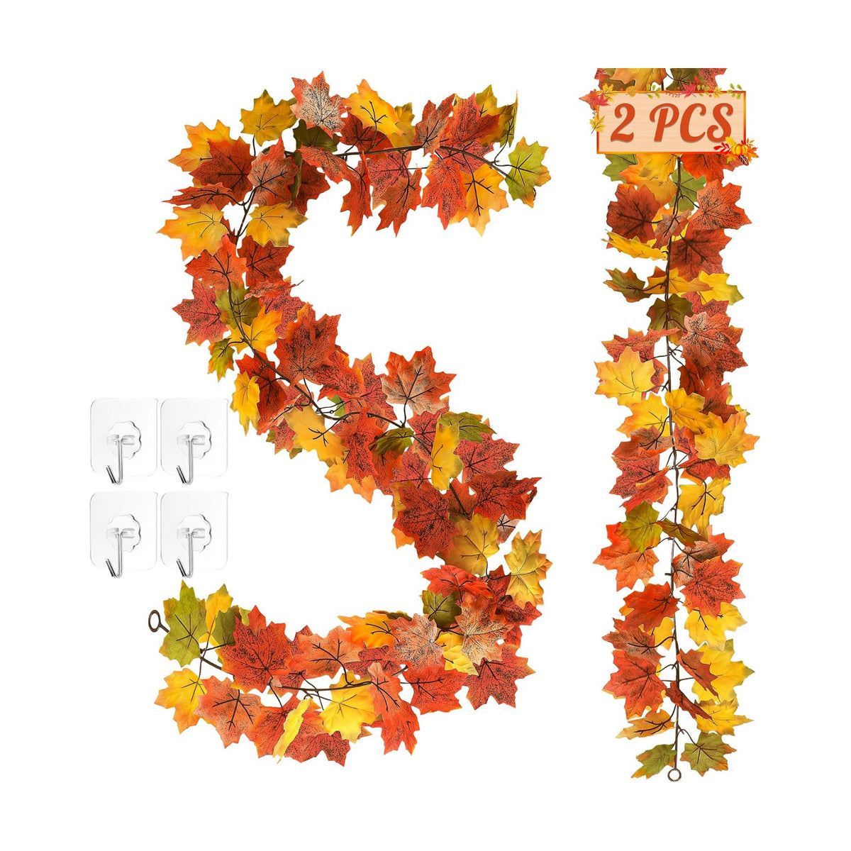 2Pack 11.8FT Fall Maple Leaf Garland Yellow Green Thanksgiving Fall Decor