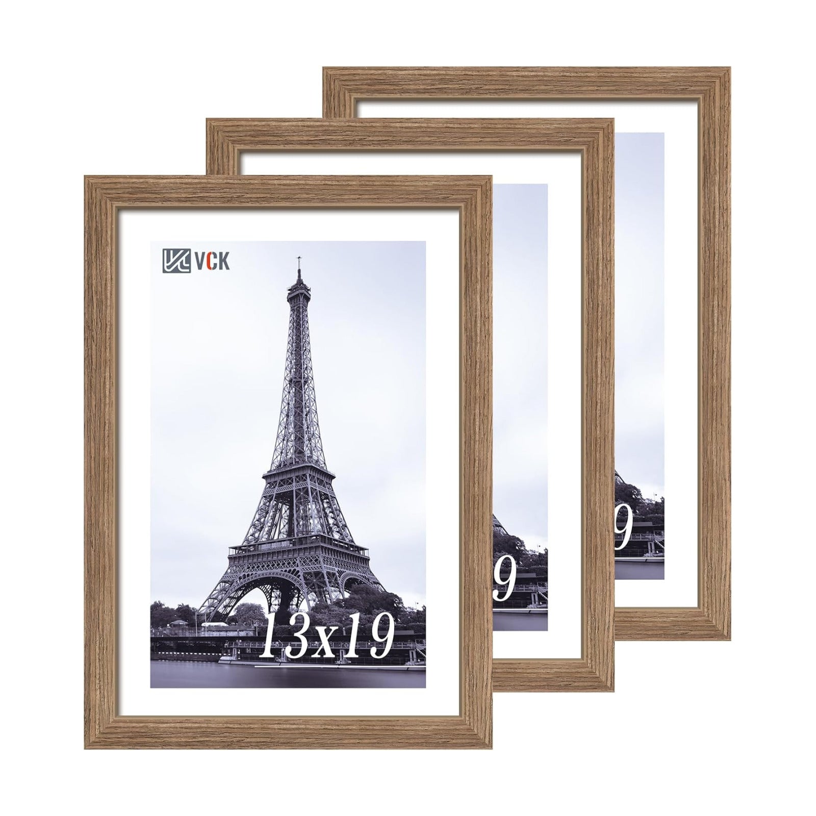 VCK 13x19 Frames 3 Pack, Walnut Poster Frame MDF Wood with Polished Plexiglass, Wall Mounting Horizontal & Vertical