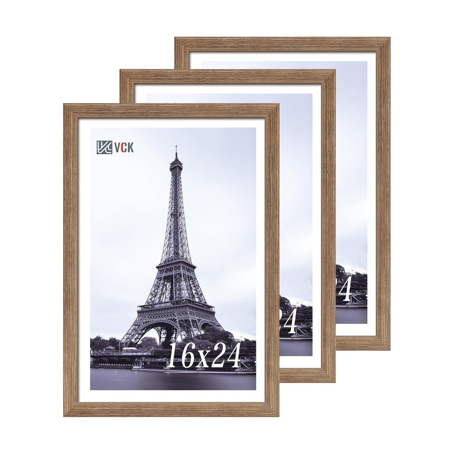 VCK 16x24 Poster Frame Solid Wood Walnut 3 Pack Picture Frames 16 x 24 Inches with Wall Mounting Hanging
